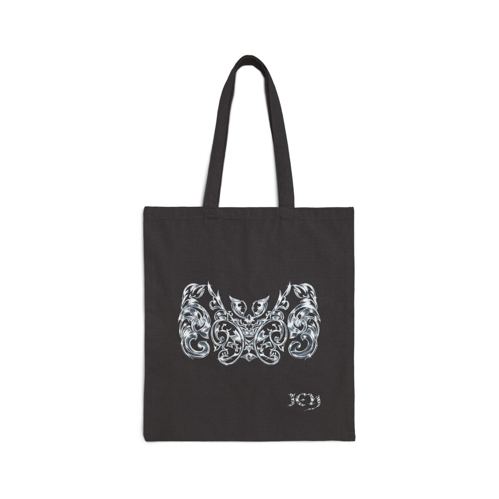 "ICY" Canvas Tote Bag — Ornate Silver Bat Design
