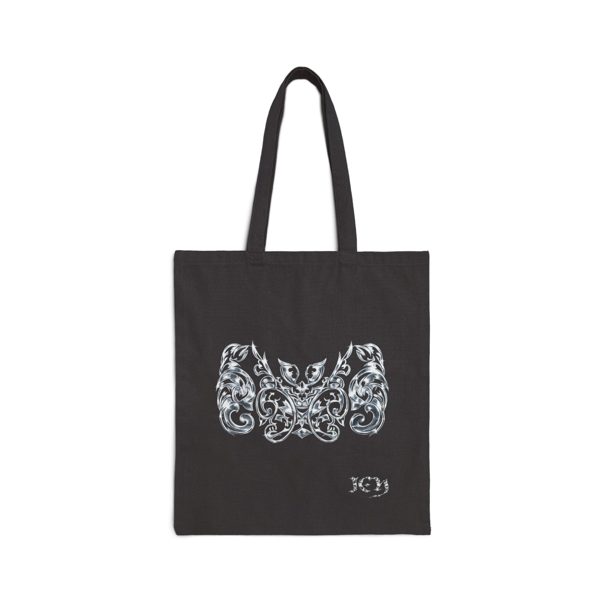 "ICY" Canvas Tote Bag — Ornate Silver Bat Design