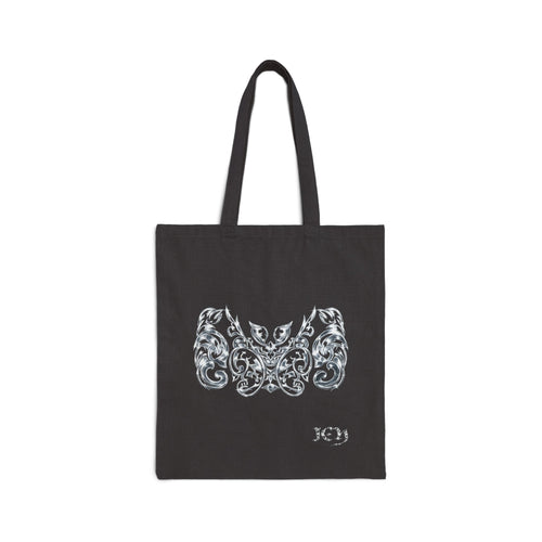 "ICY" Canvas Tote Bag — Ornate Silver Bat Design