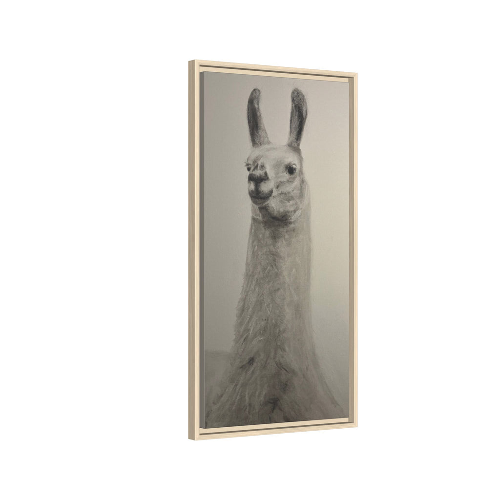 Framed Llama Portrait Canvas — Neutral Monochrome Animal Wall Art
