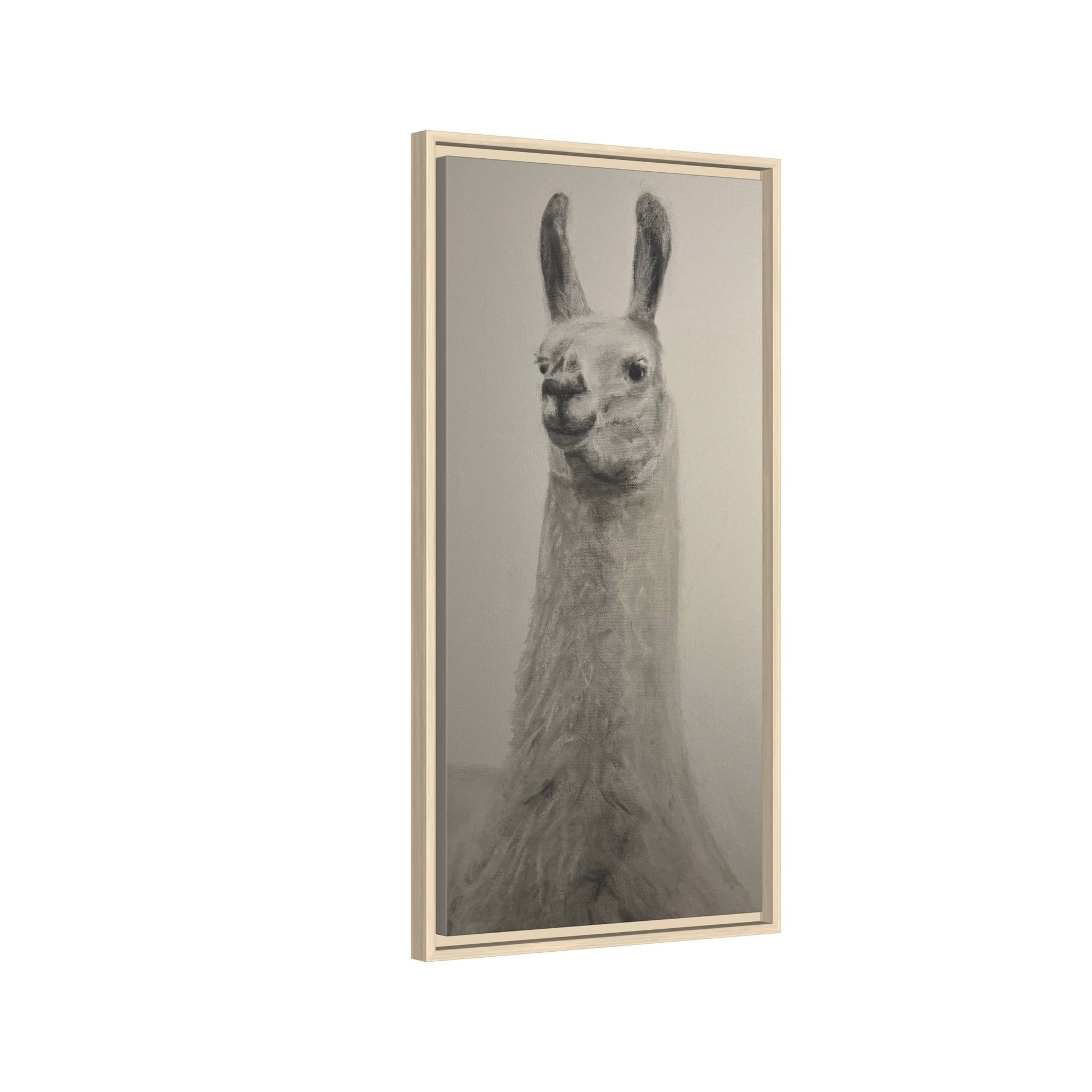 Framed Llama Portrait Canvas — Neutral Monochrome Animal Wall Art