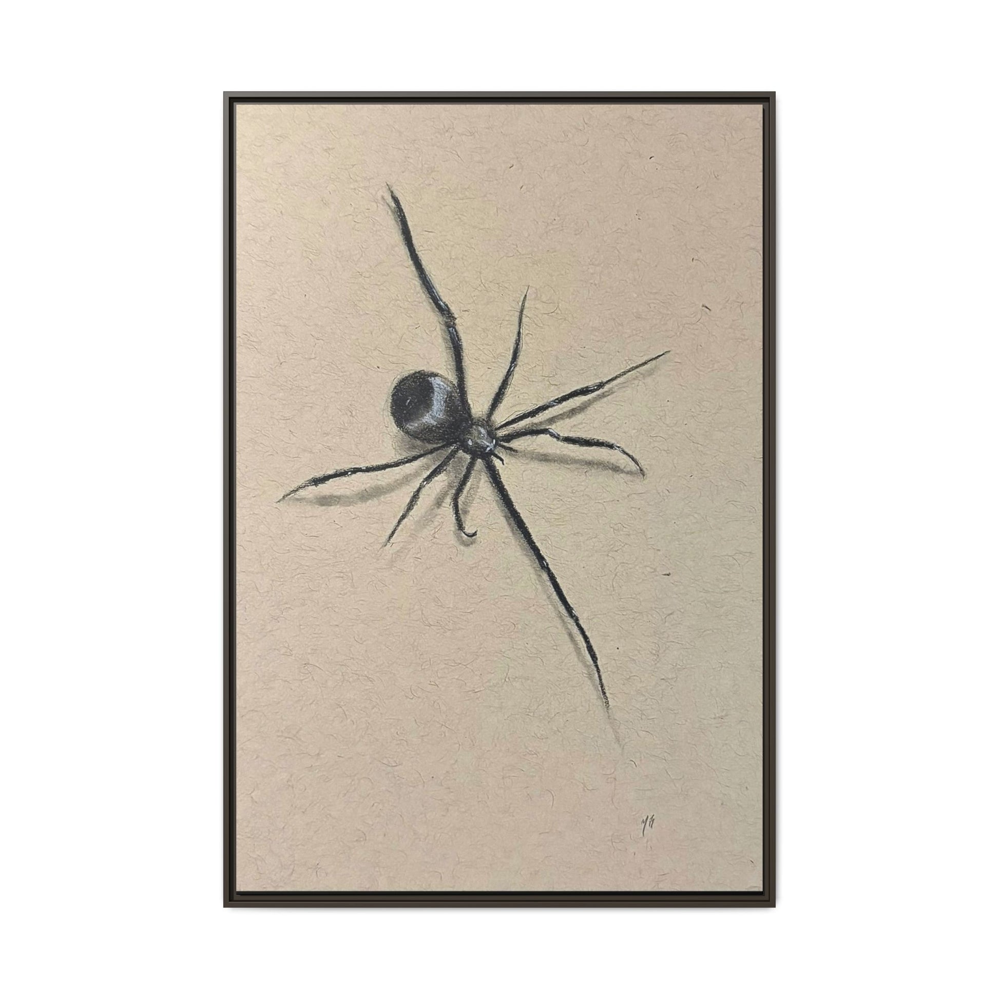 "ICY" SPIDER Framed Canvas Art — Minimal Black Spider Sketch