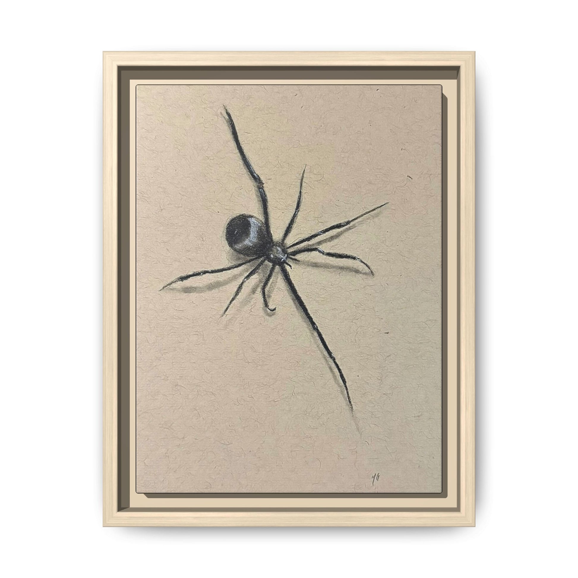 "ICY" SPIDER Framed Canvas Art — Minimal Black Spider Sketch