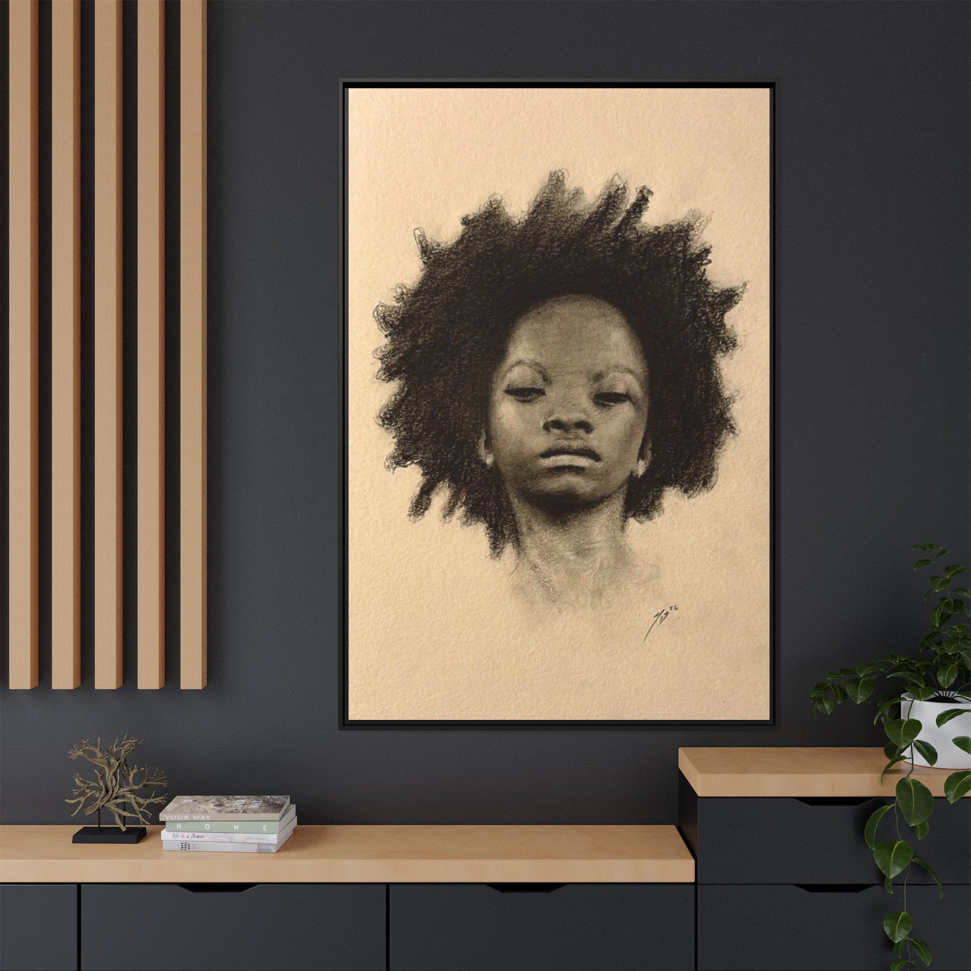 Afro Portrait Matte Canvas Print (Framed)