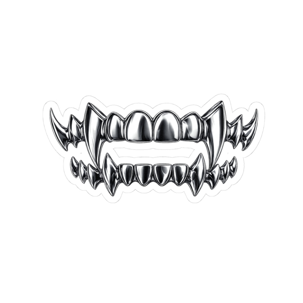 Vampire Fangs Kiss-Cut Sticker — Chrome Gothic Tooth Sticker for Laptops, Skateboards & Halloween