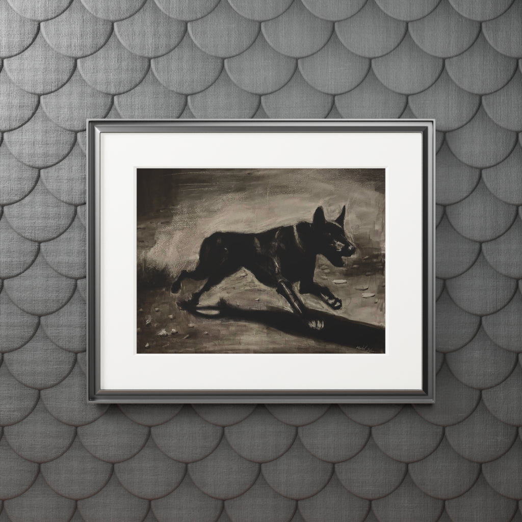 "LIMITLESS" Black German Shepherd Fine Art Print with Passepartout — Vintage-Style Dog Wall Art