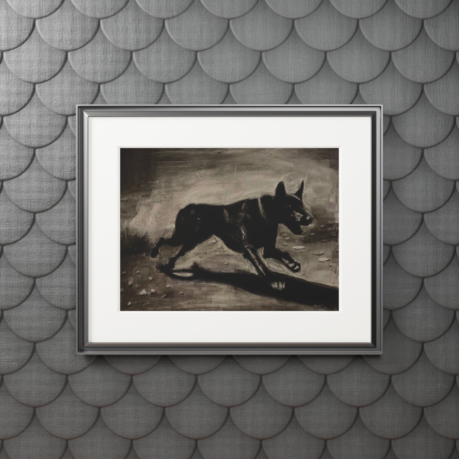"LIMITLESS" Black German Shepherd Fine Art Print with Passepartout — Vintage-Style Dog Wall Art