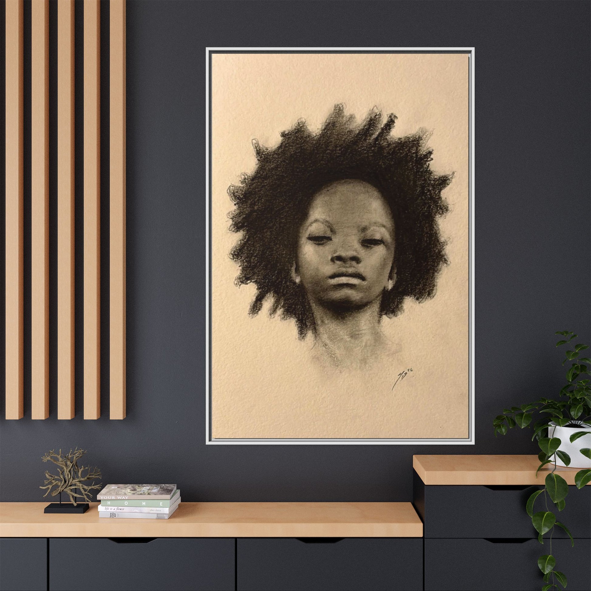 Afro Portrait Matte Canvas Print (Framed)