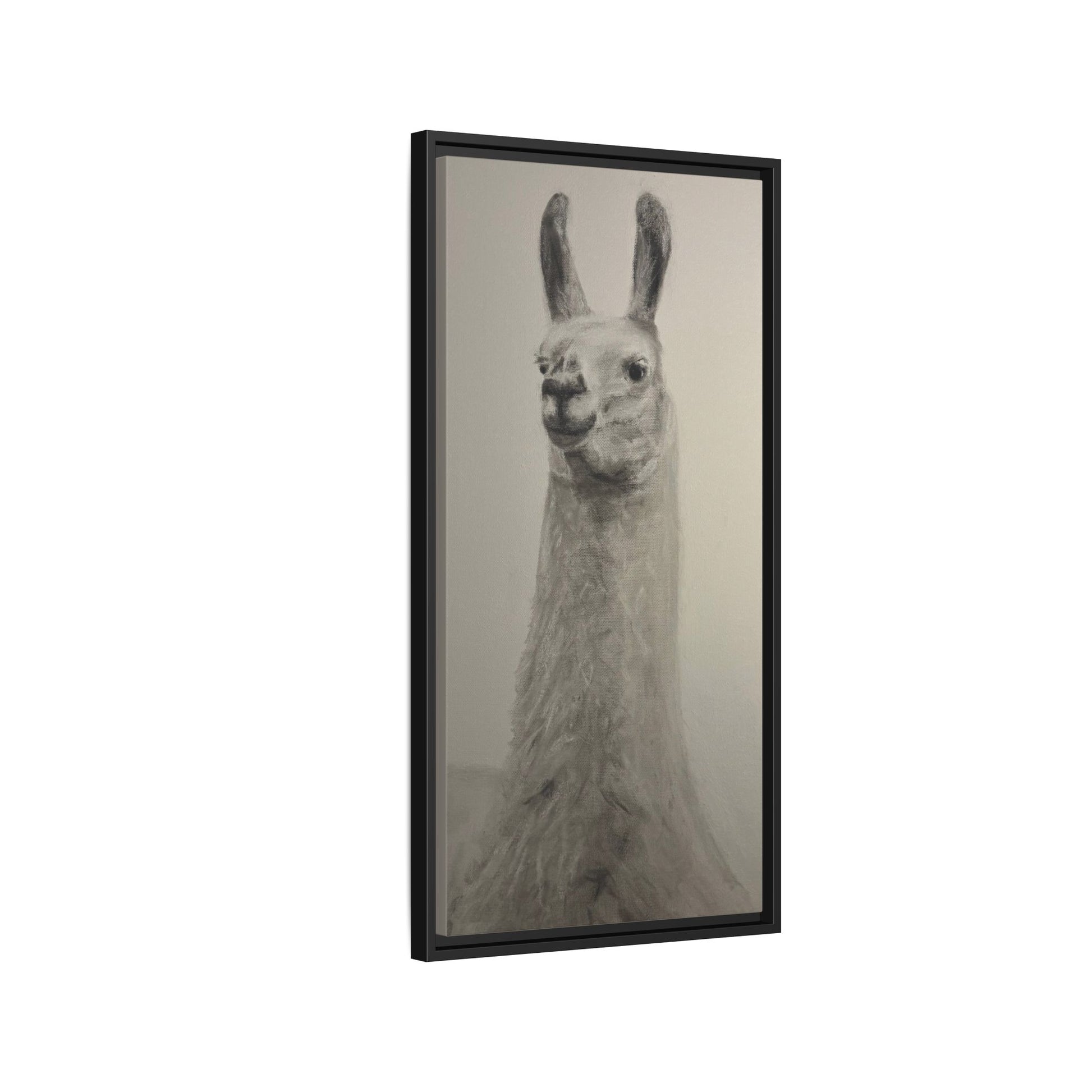 Framed Llama Portrait Canvas — Neutral Monochrome Animal Wall Art