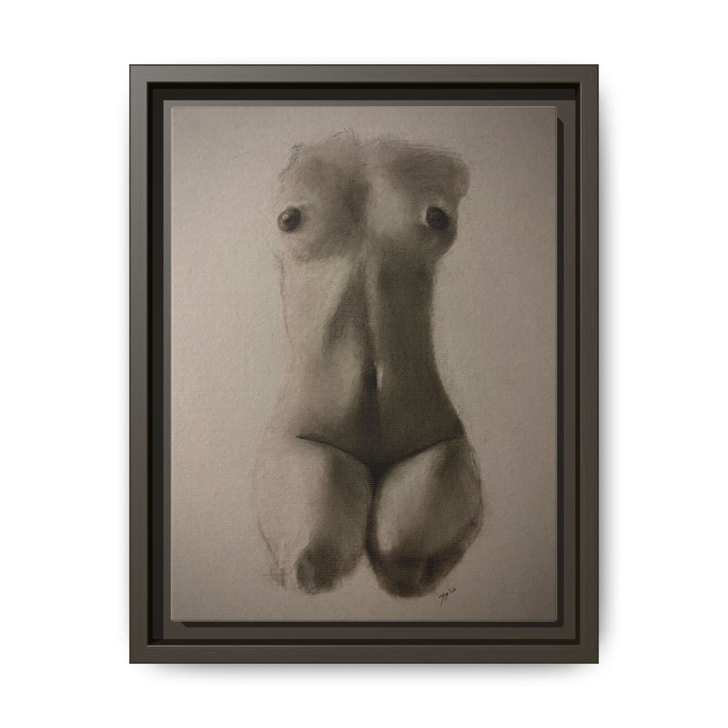 "SUNDOWN" Framed Matte Canvas – Charcoal Nude Torso Art Print