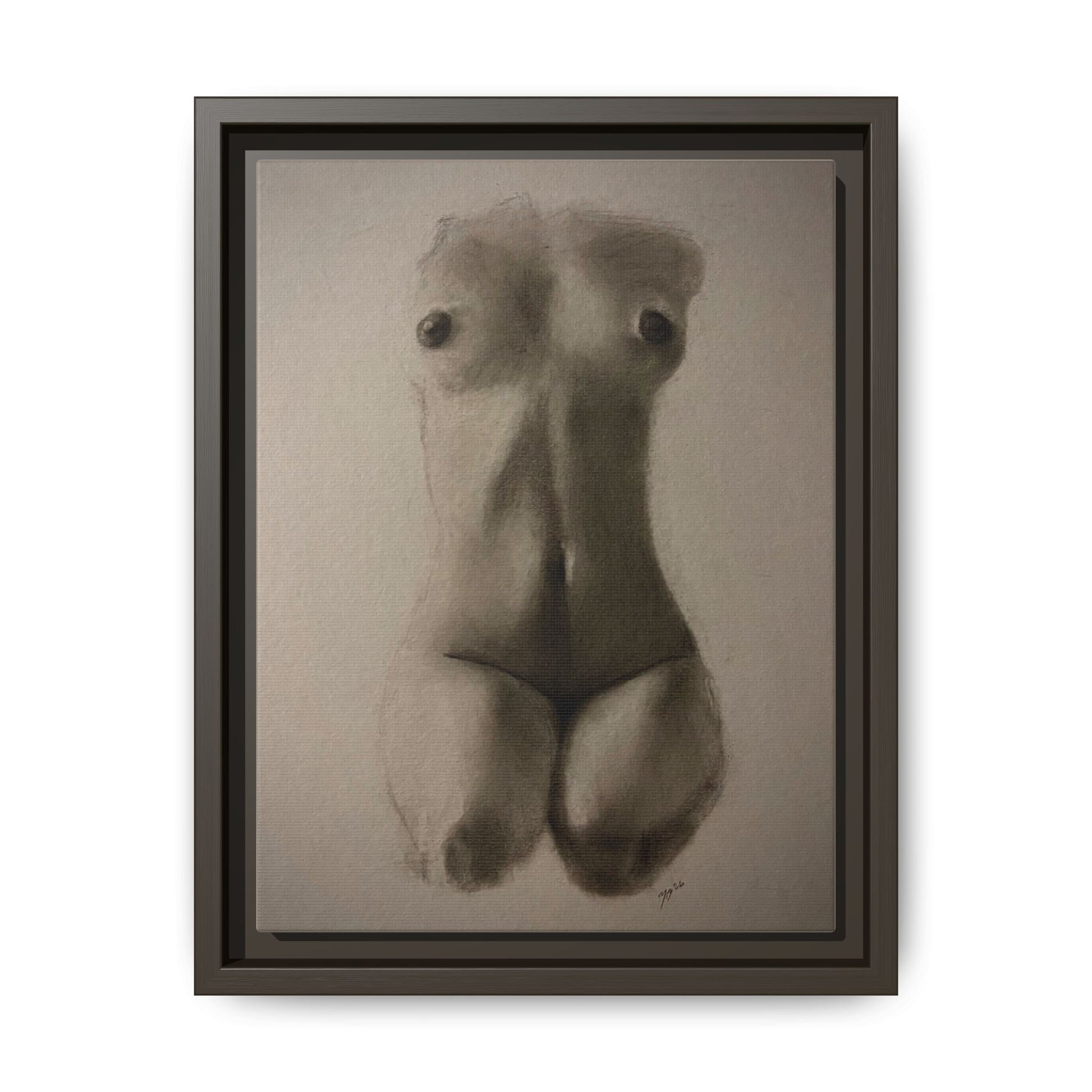 "SUNDOWN" Framed Matte Canvas – Charcoal Nude Torso Art Print