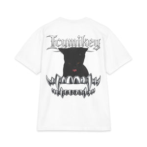 IcyMikey "BOO" Graphic Tee — Black Cat & Metallic Fang Back Print