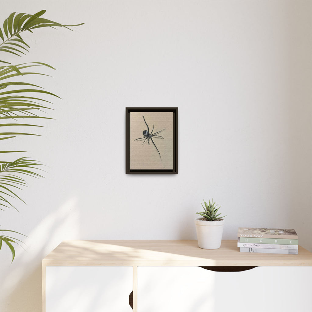 "ICY" SPIDER Framed Canvas Art — Minimal Black Spider Sketch