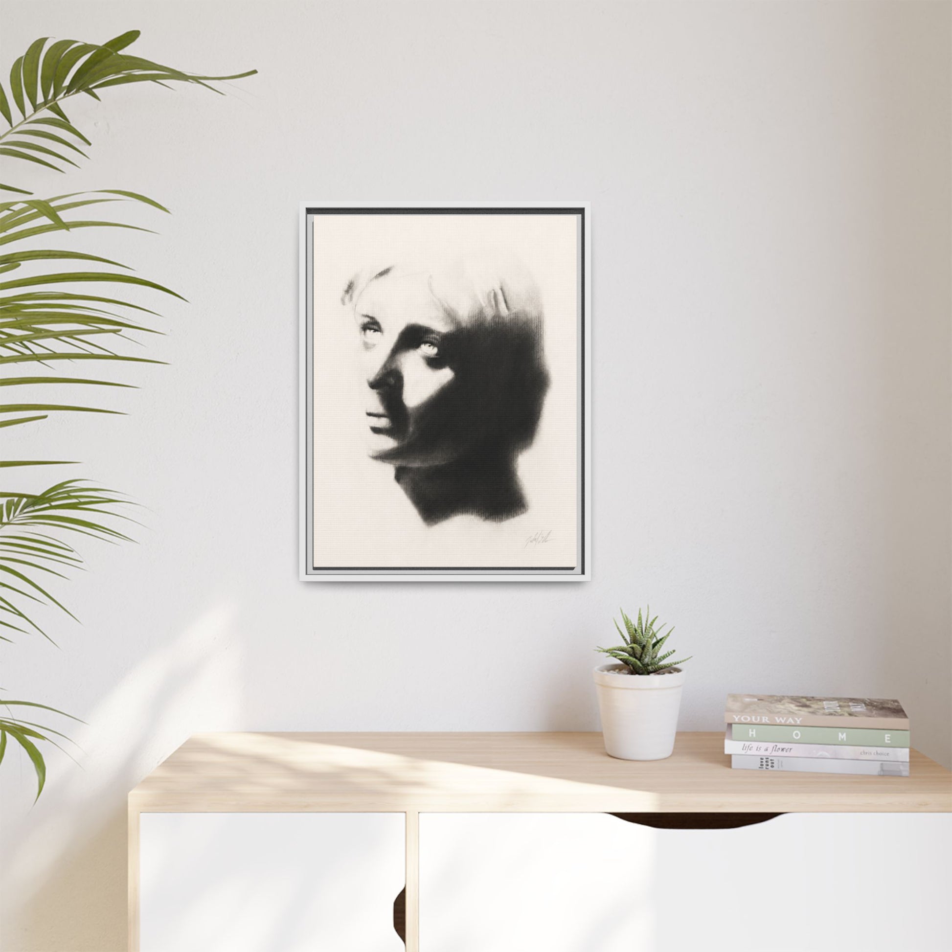 "SHADOW" Framed Matte Canvas Art — Monochrome Portrait Silhouette