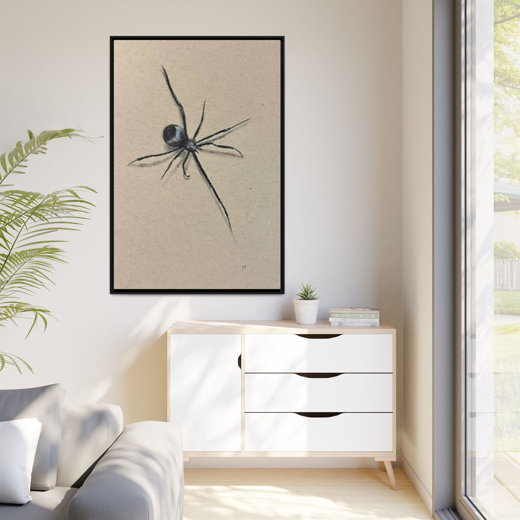 "ICY" SPIDER Framed Canvas Art — Minimal Black Spider Sketch