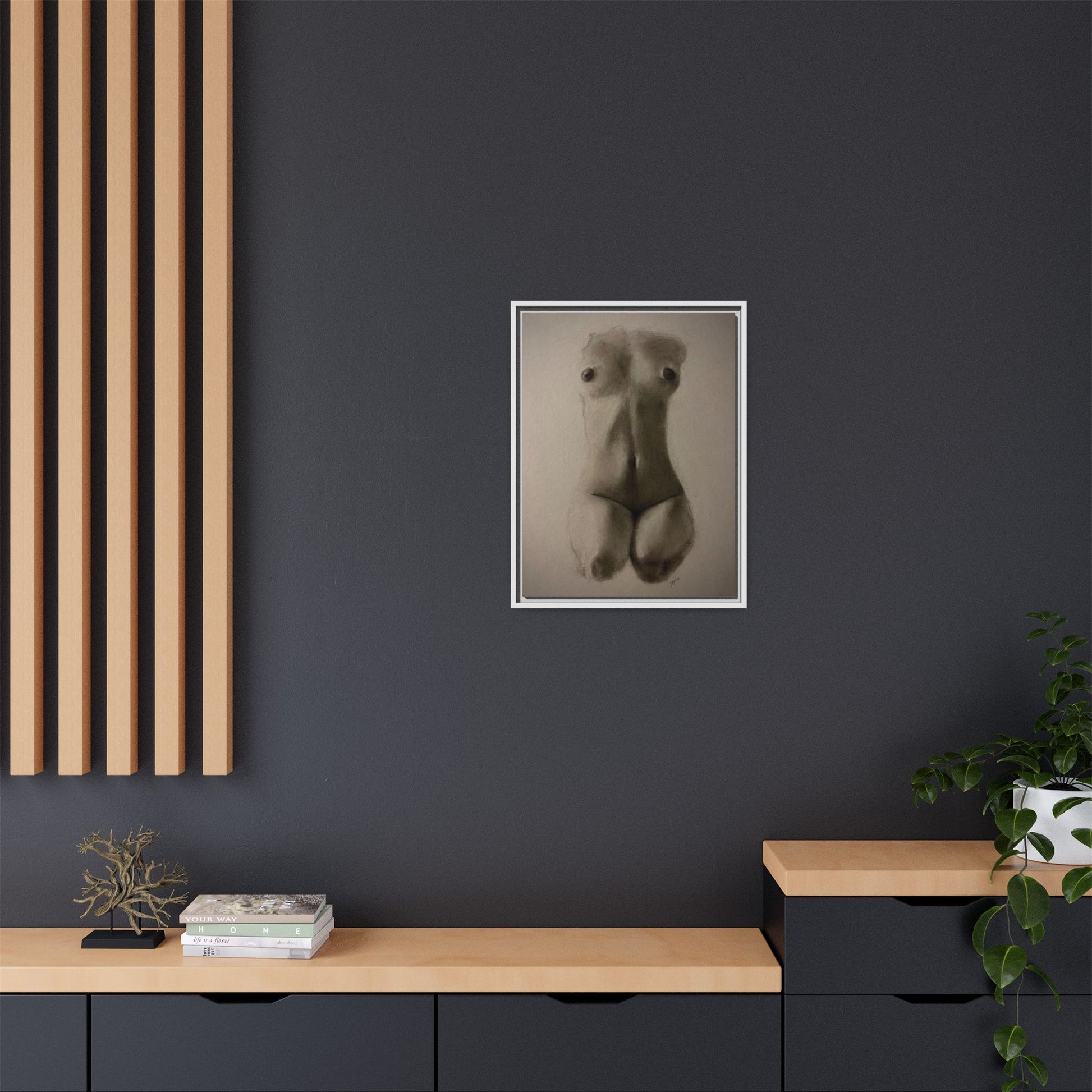 "SUNDOWN" Framed Matte Canvas – Charcoal Nude Torso Art Print