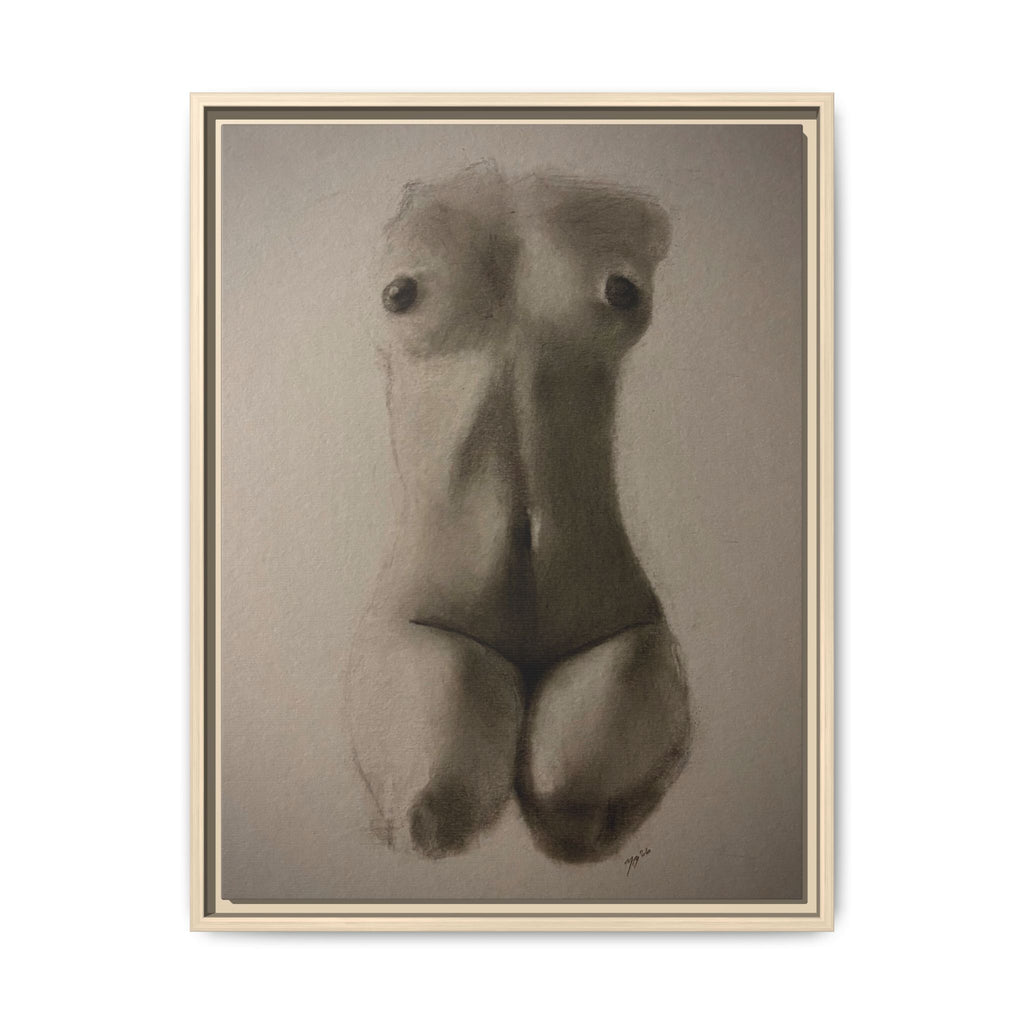 "SUNDOWN" Framed Matte Canvas – Charcoal Nude Torso Art Print