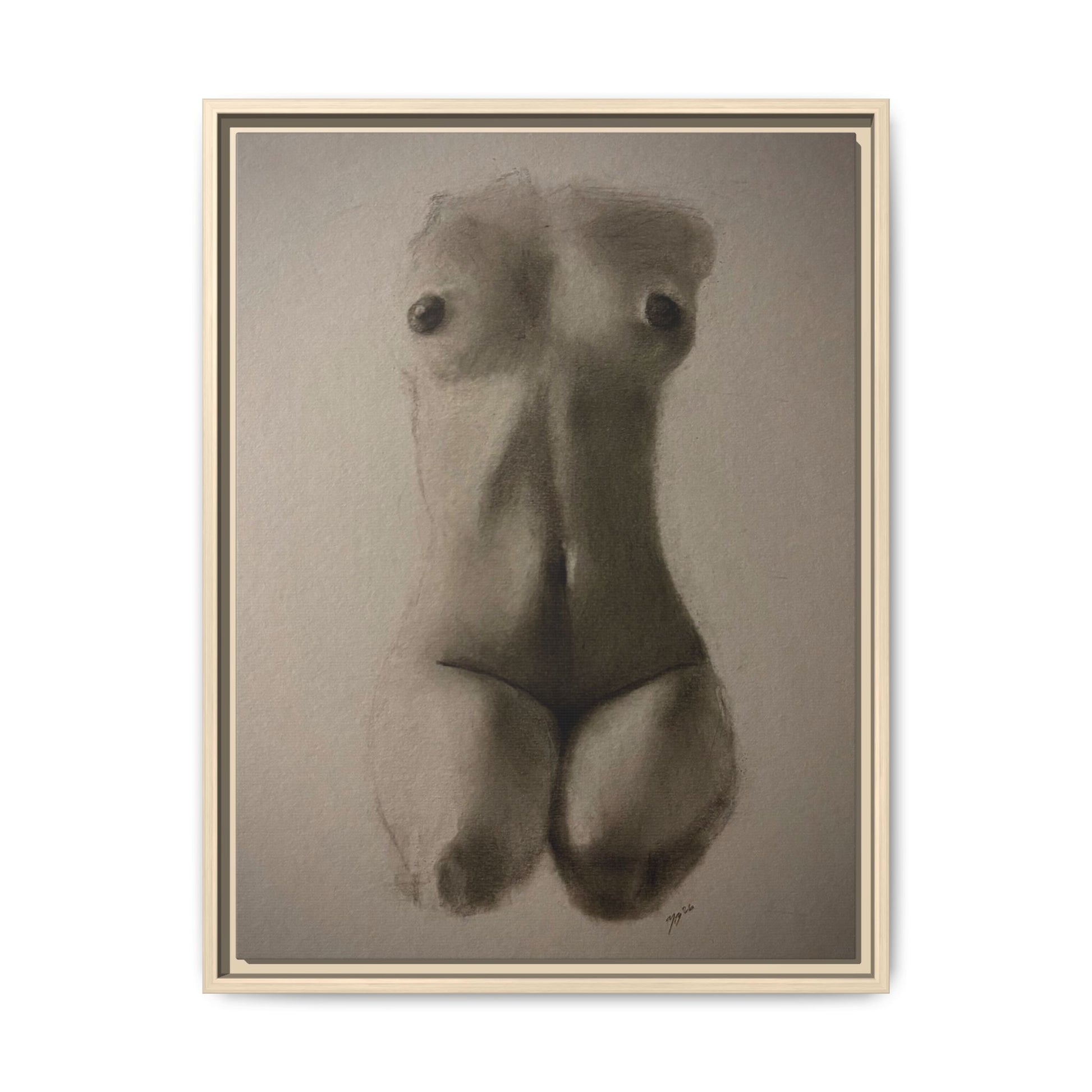 "SUNDOWN" Framed Matte Canvas – Charcoal Nude Torso Art Print