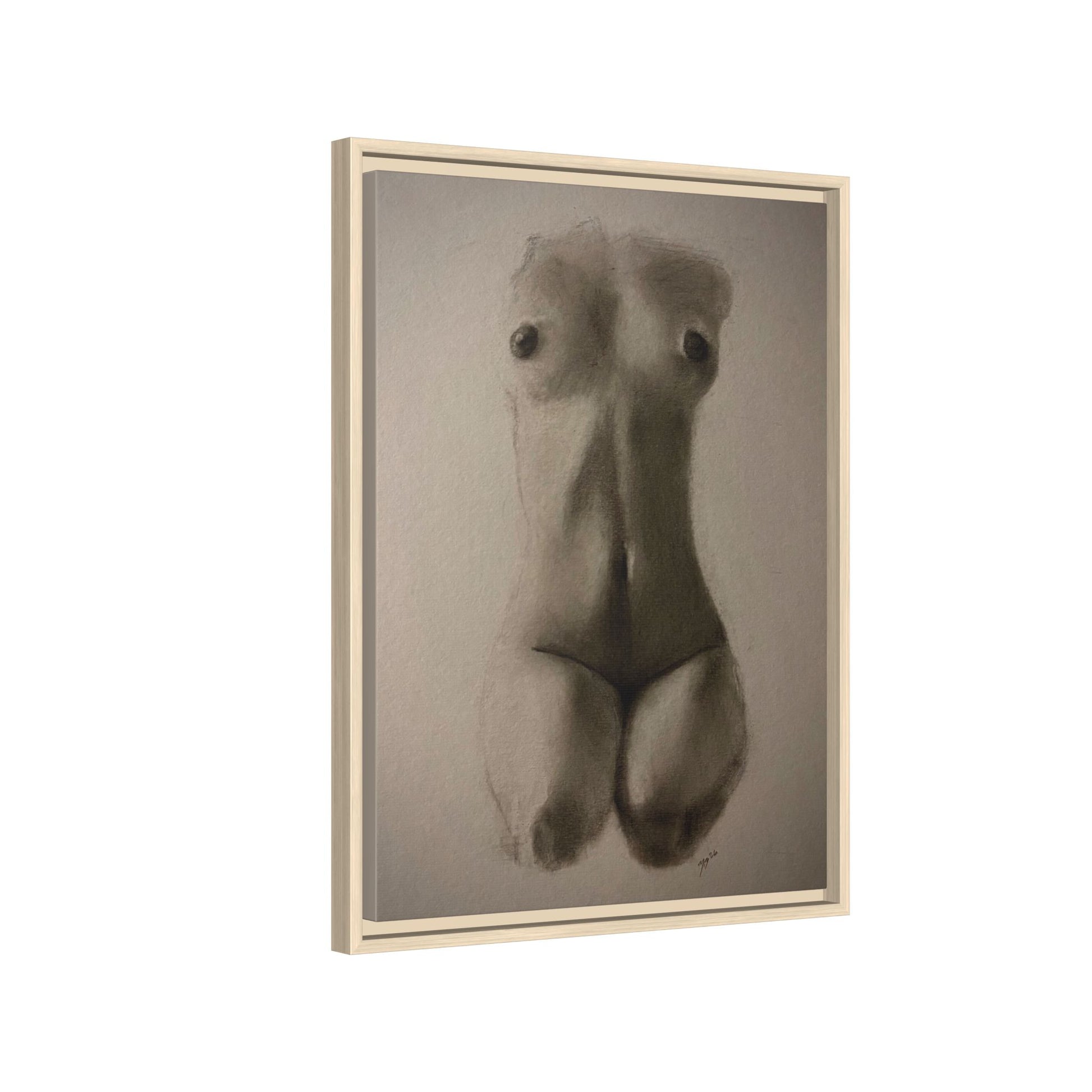 "SUNDOWN" Framed Matte Canvas – Charcoal Nude Torso Art Print