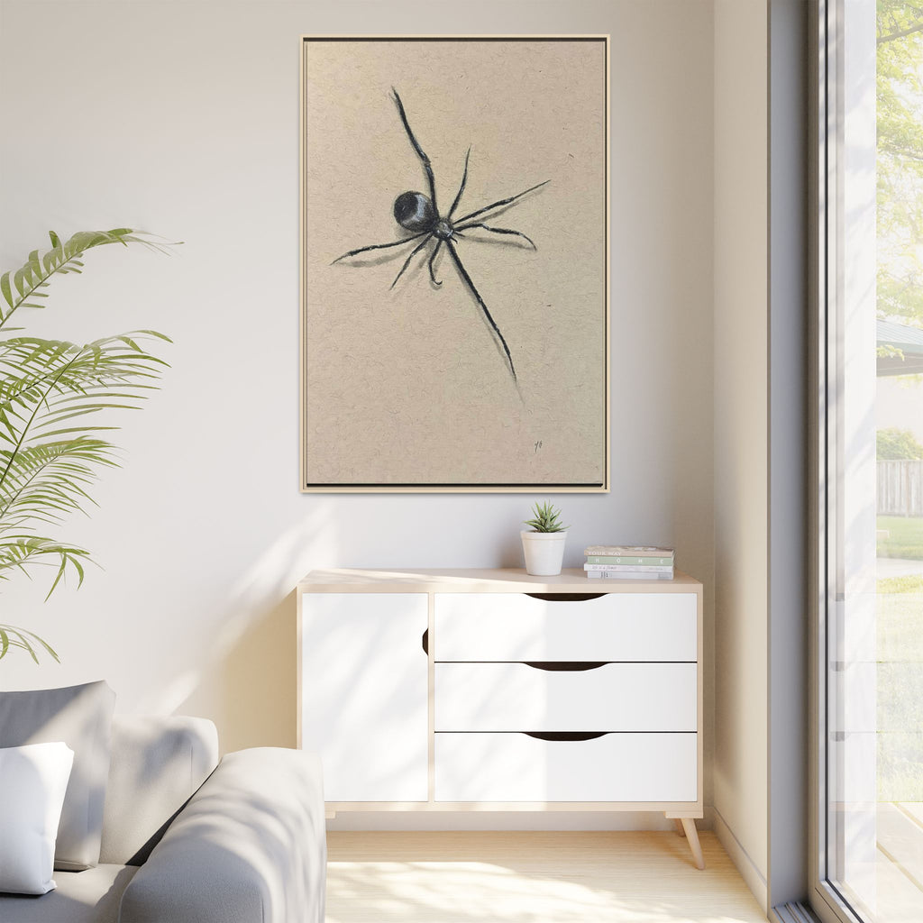 "ICY" SPIDER Framed Canvas Art — Minimal Black Spider Sketch