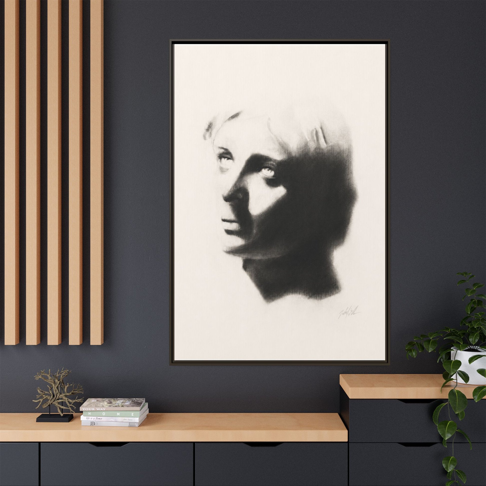 "SHADOW" Framed Matte Canvas Art — Monochrome Portrait Silhouette