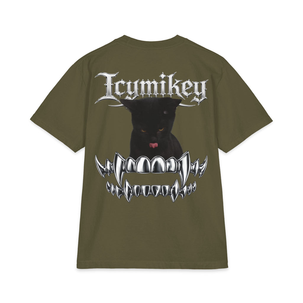 IcyMikey "BOO" Graphic Tee — Black Cat & Metallic Fang Back Print