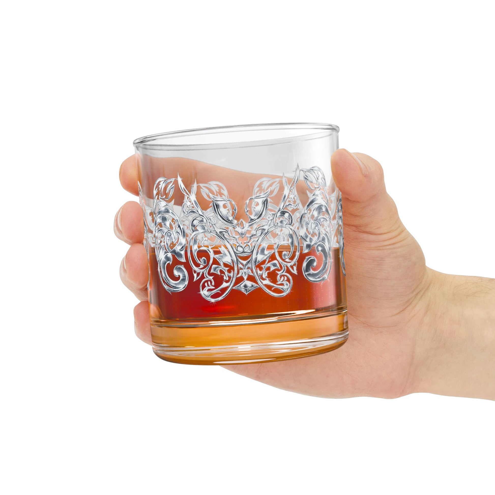 10oz Engraved Rocks Glass — Ornate Swirl Whiskey Tumbler