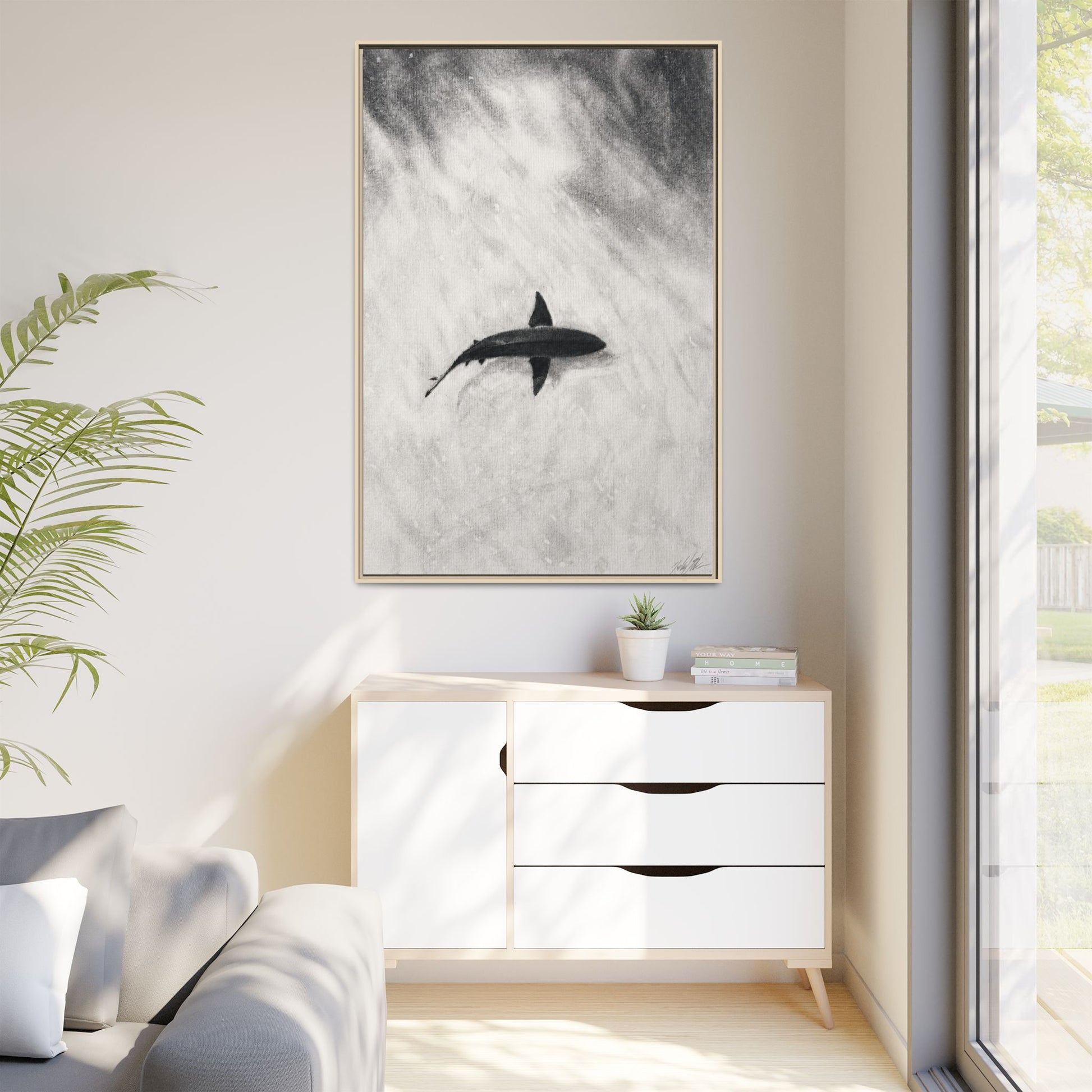 “SHARK!” Matte Canvas, Framed (Multi-color)