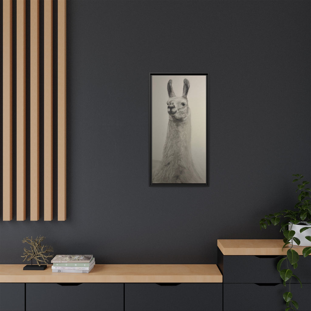 Framed Llama Portrait Canvas — Neutral Monochrome Animal Wall Art