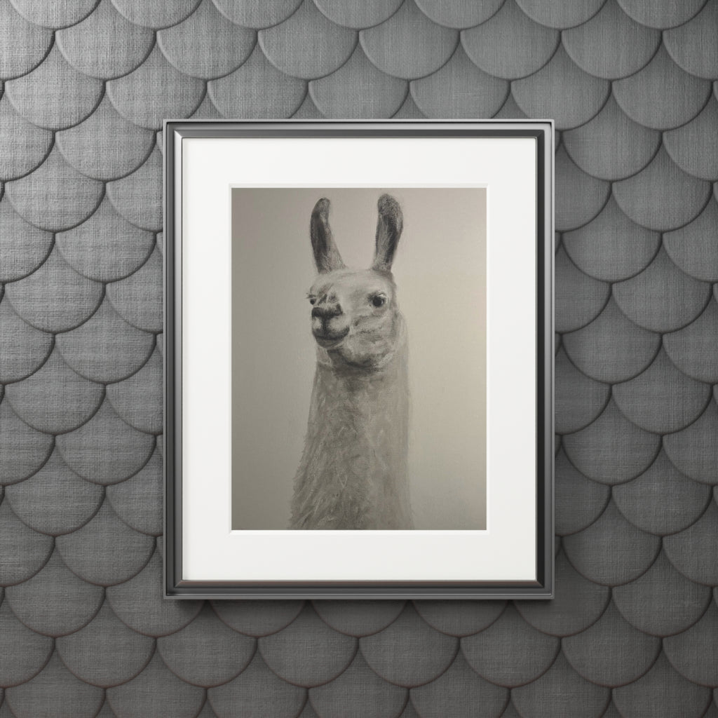 Llama Fine Art Print with Passepartout — Minimalist Neutral Wall Art