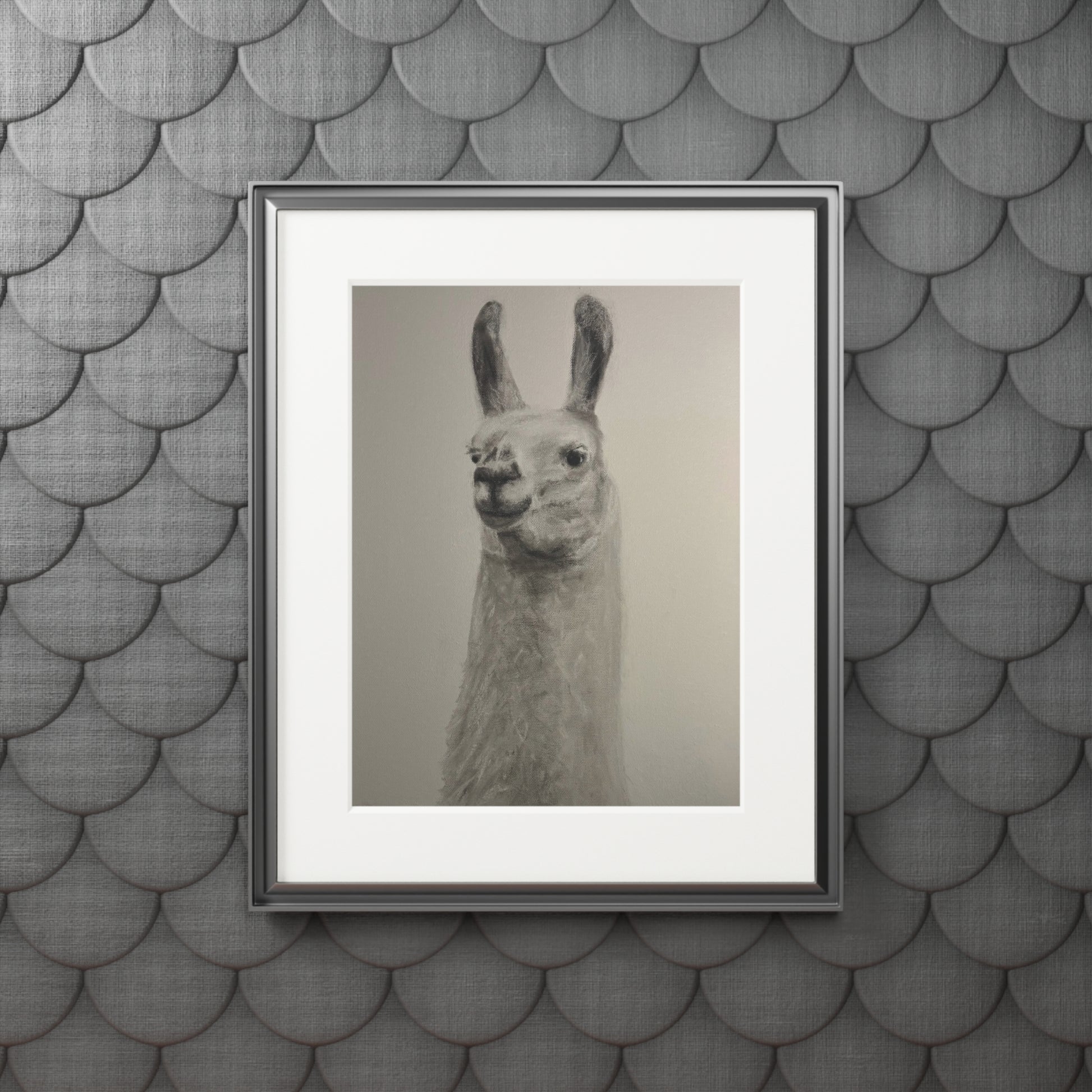 Llama Fine Art Print with Passepartout — Minimalist Neutral Wall Art