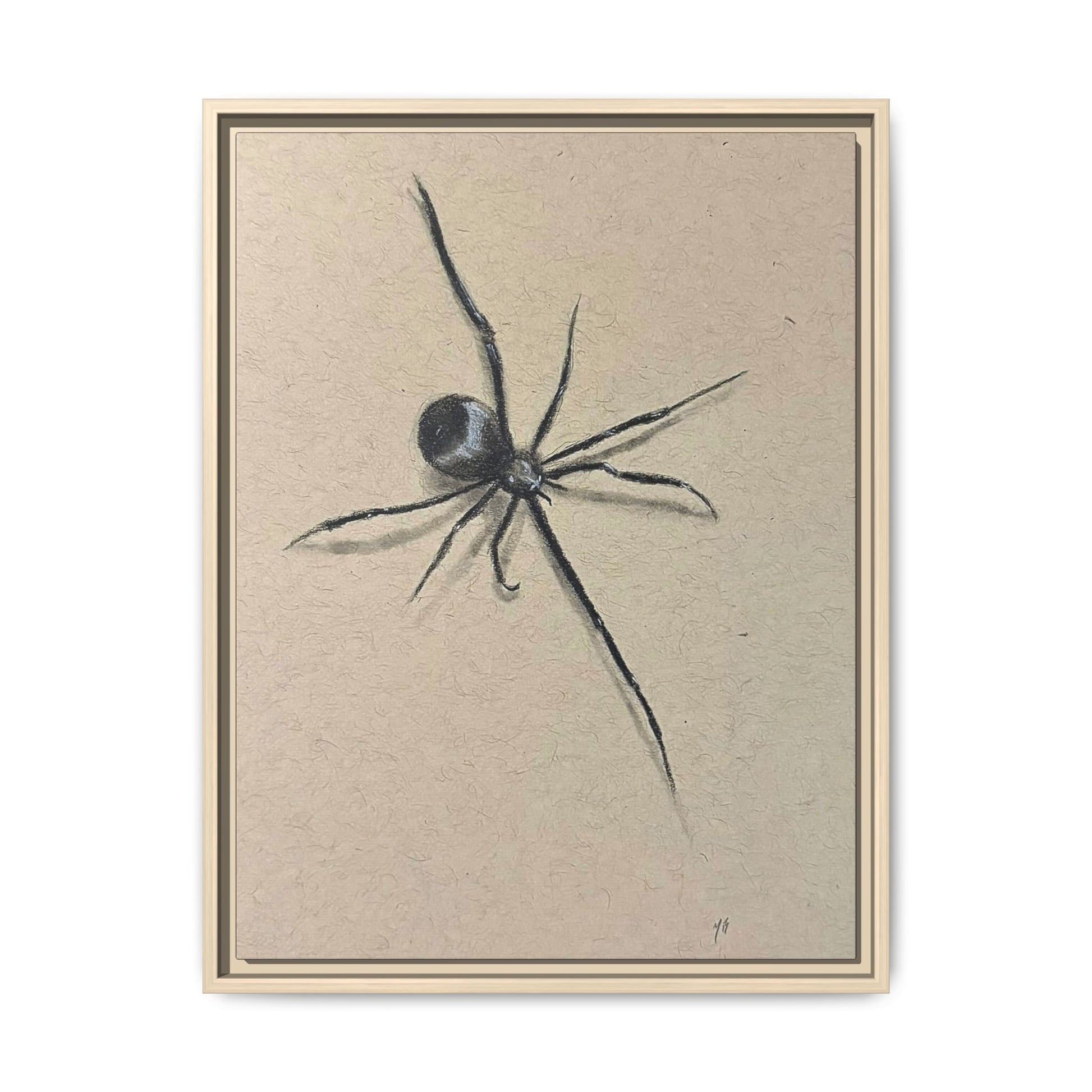 "ICY" SPIDER Framed Canvas Art — Minimal Black Spider Sketch