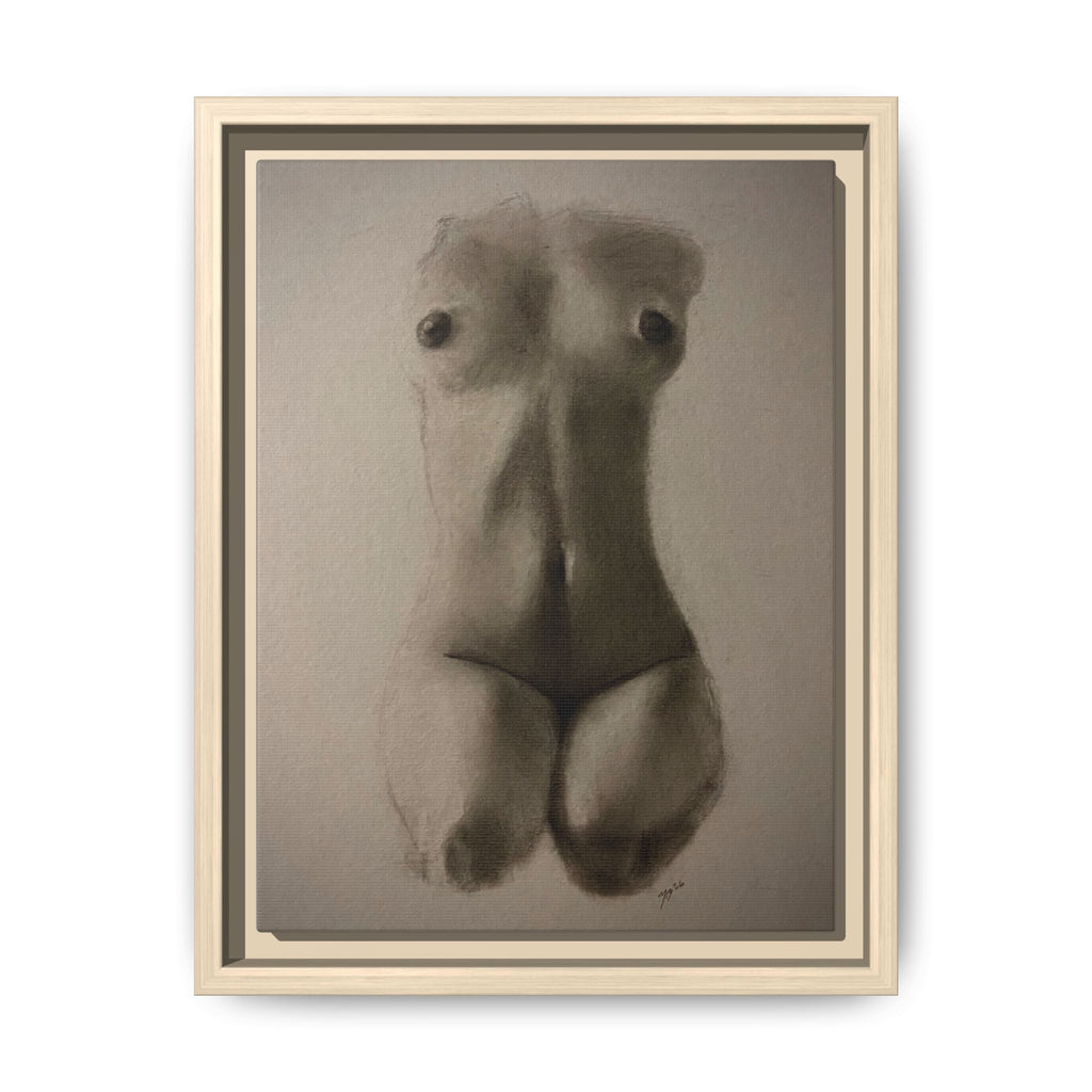 "SUNDOWN" Framed Matte Canvas – Charcoal Nude Torso Art Print