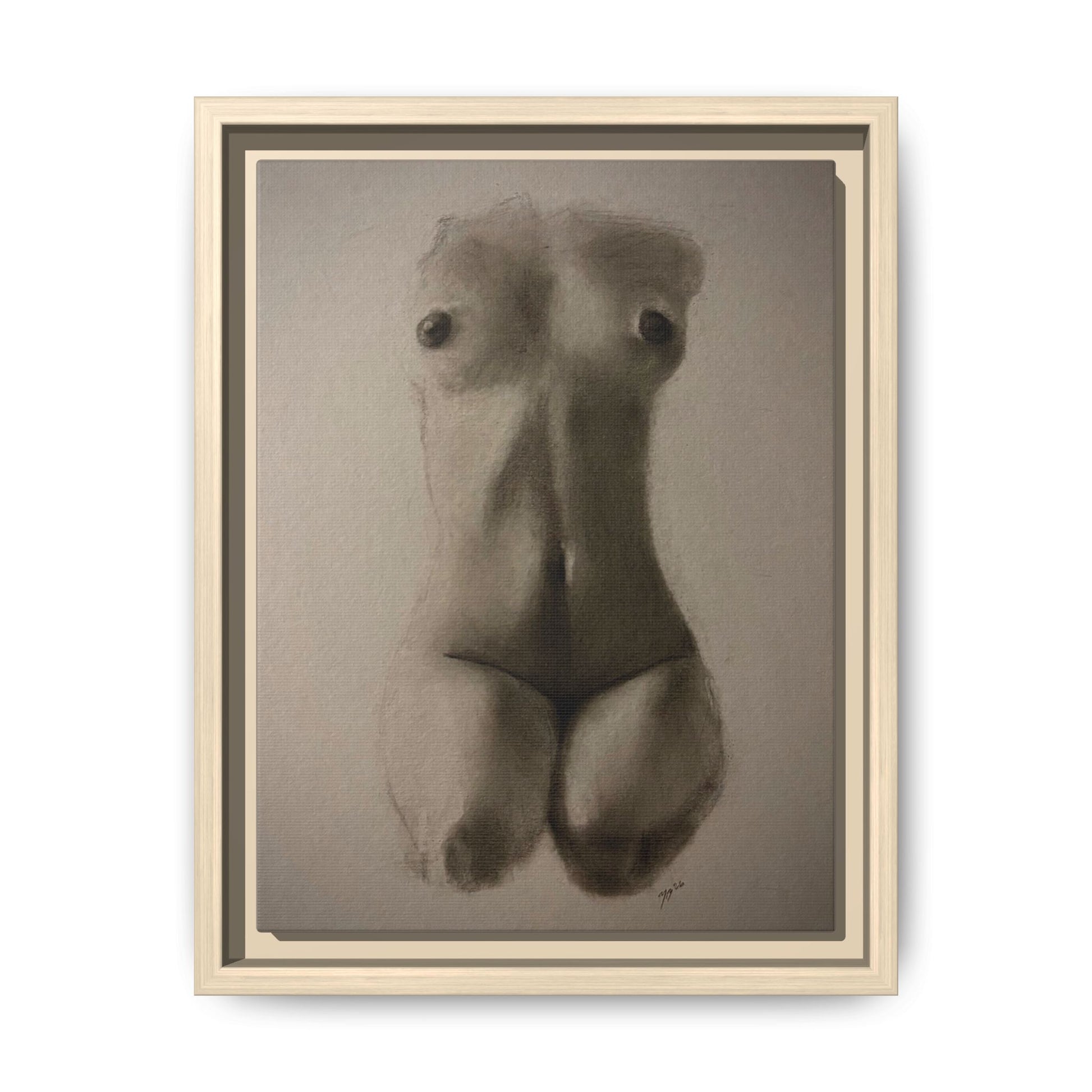 "SUNDOWN" Framed Matte Canvas – Charcoal Nude Torso Art Print