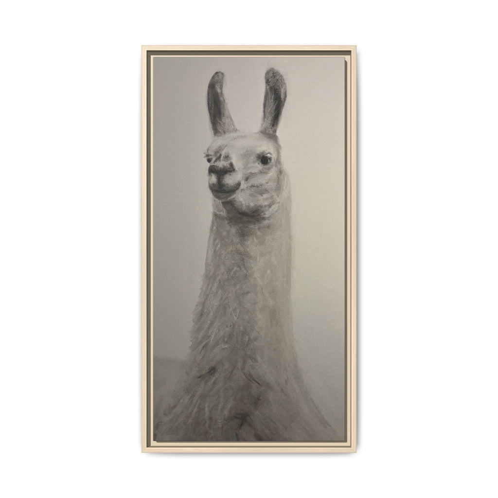 Framed Llama Portrait Canvas — Neutral Monochrome Animal Wall Art