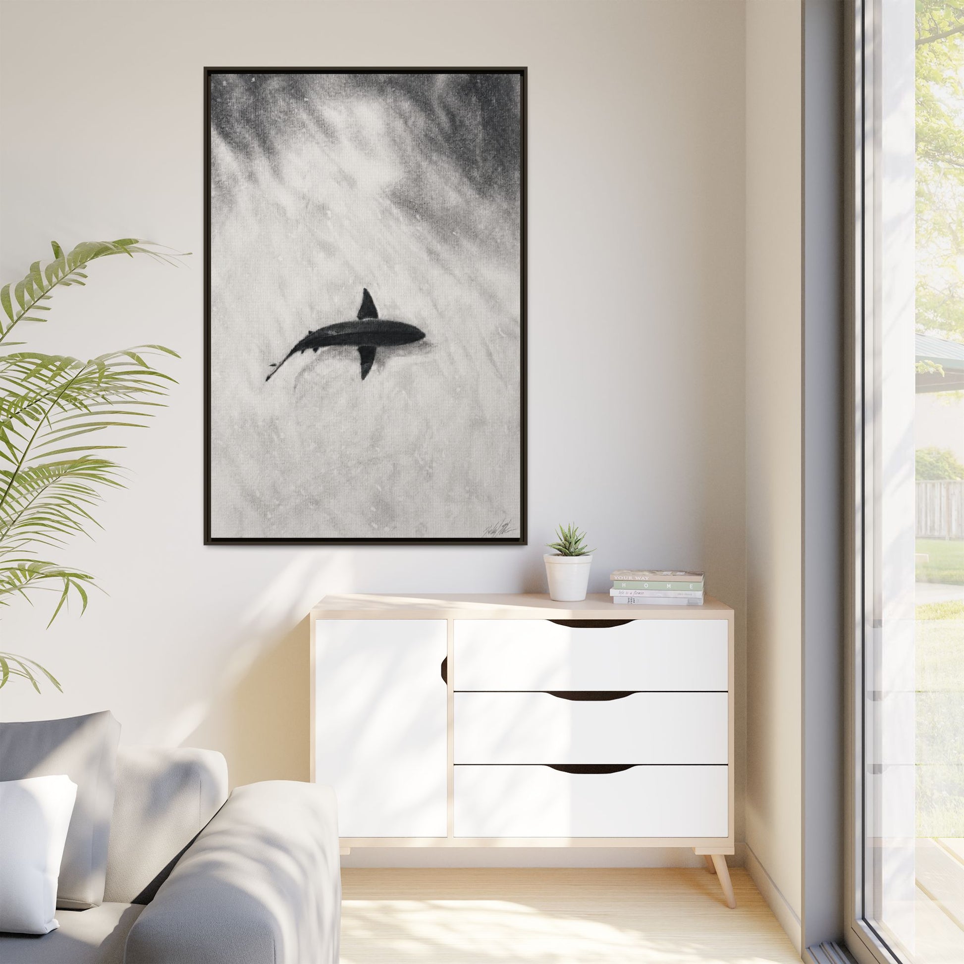 “SHARK!” Matte Canvas, Framed (Multi-color)