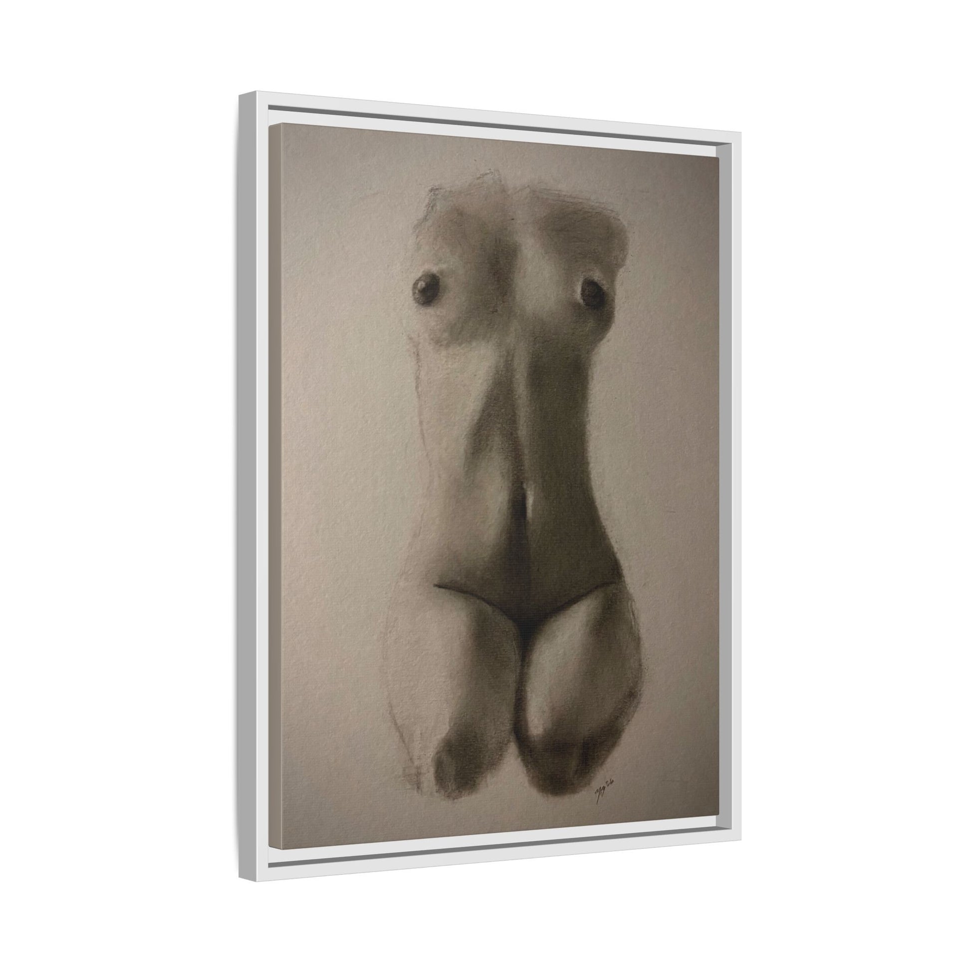 "SUNDOWN" Framed Matte Canvas – Charcoal Nude Torso Art Print
