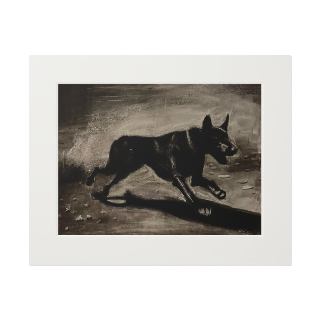 "LIMITLESS" Black German Shepherd Fine Art Print with Passepartout — Vintage-Style Dog Wall Art