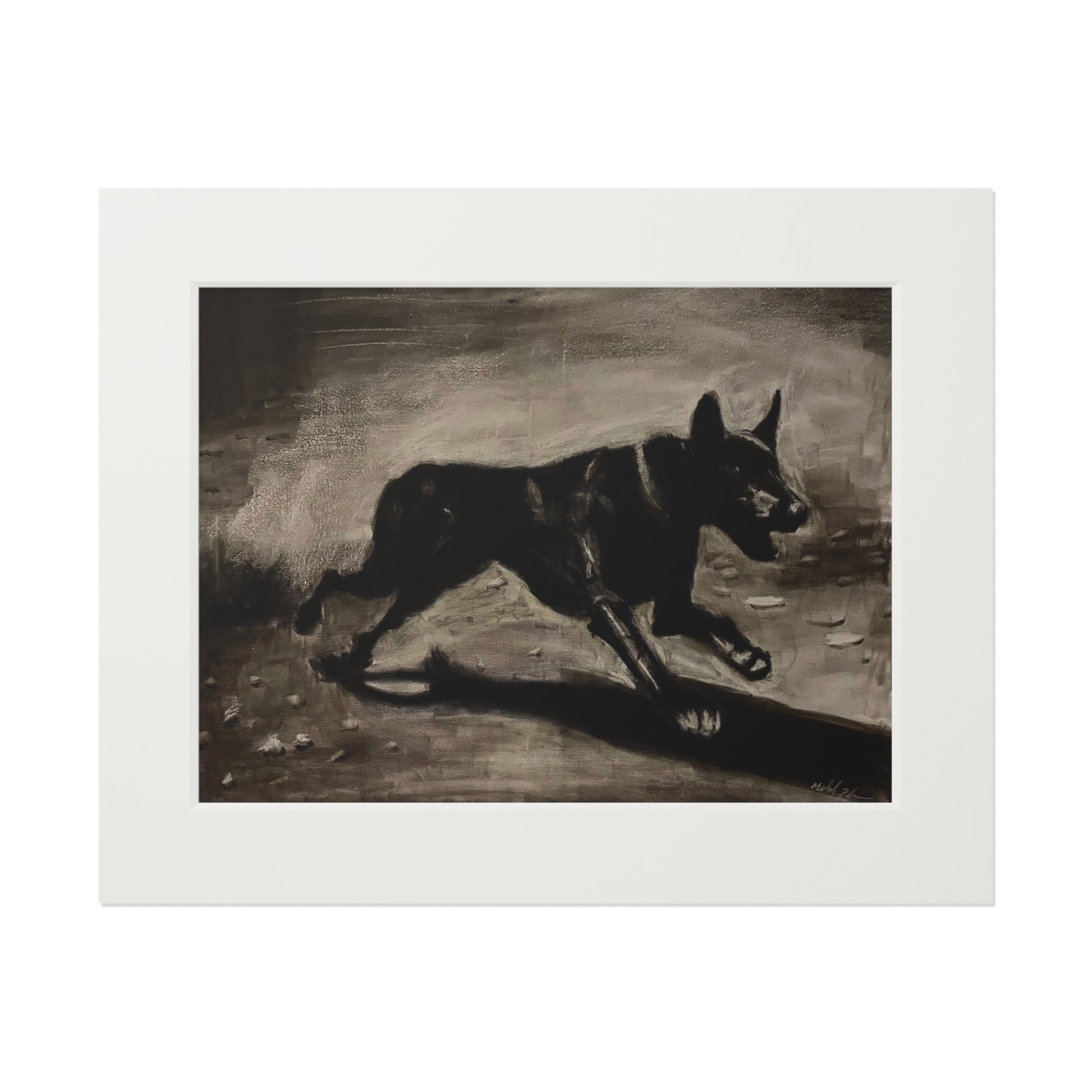 "LIMITLESS" Black German Shepherd Fine Art Print with Passepartout — Vintage-Style Dog Wall Art