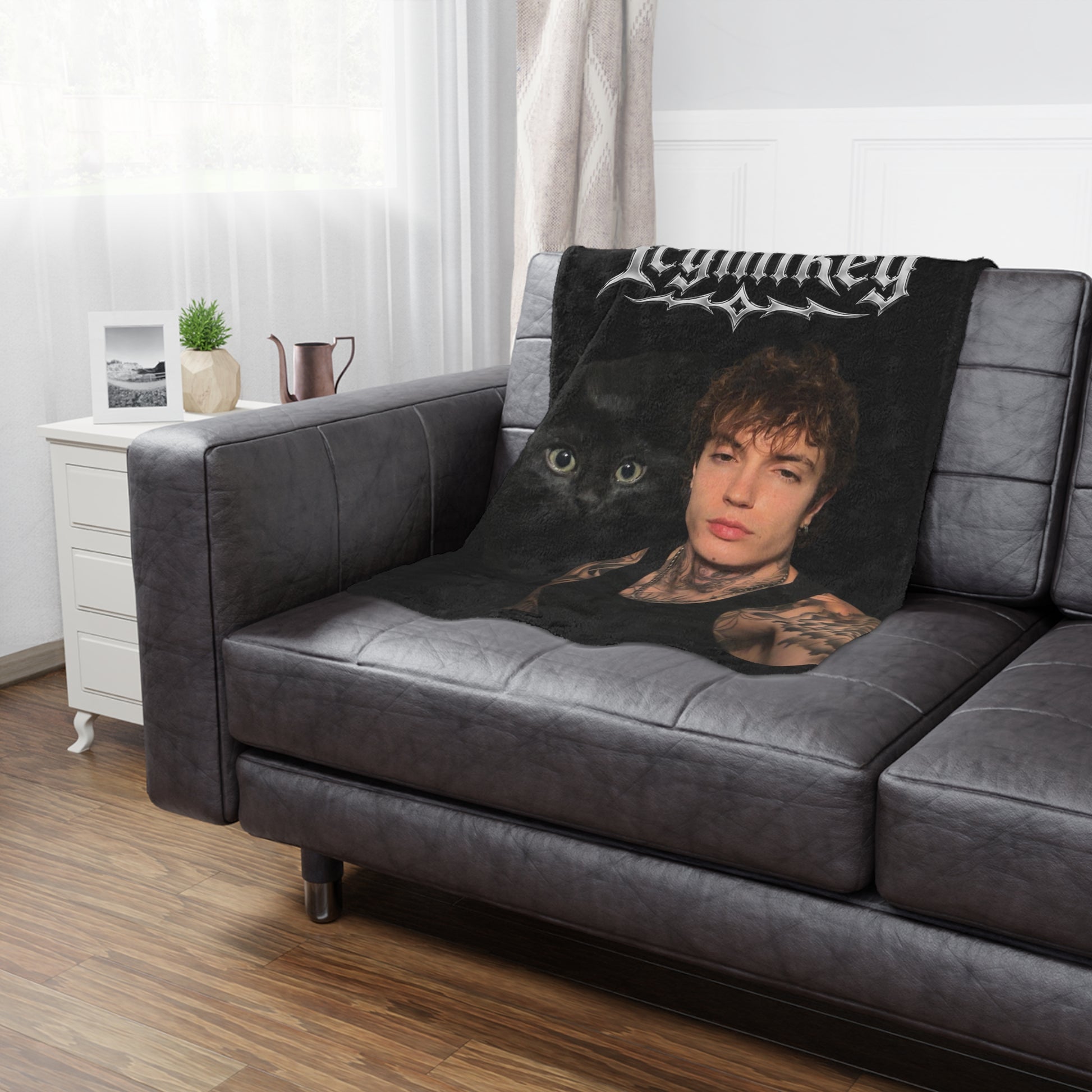 "BOO & MIKEY" Minky Blanket — Gothic Portrait Cat Design