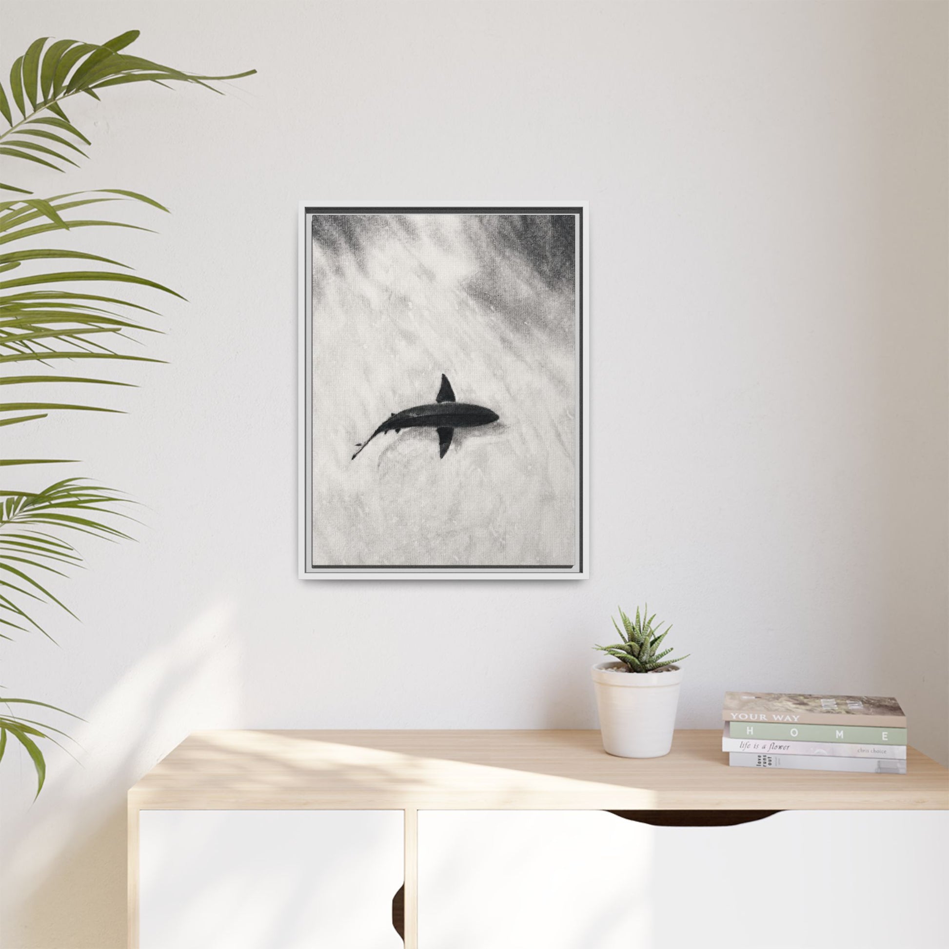 “SHARK!” Matte Canvas, Framed (Multi-color)