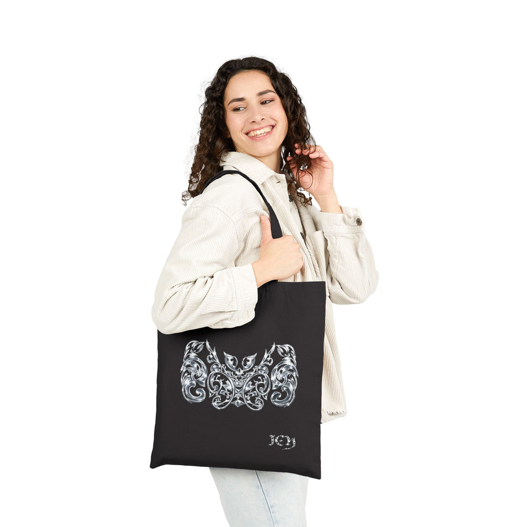 "ICY" Canvas Tote Bag — Ornate Silver Bat Design