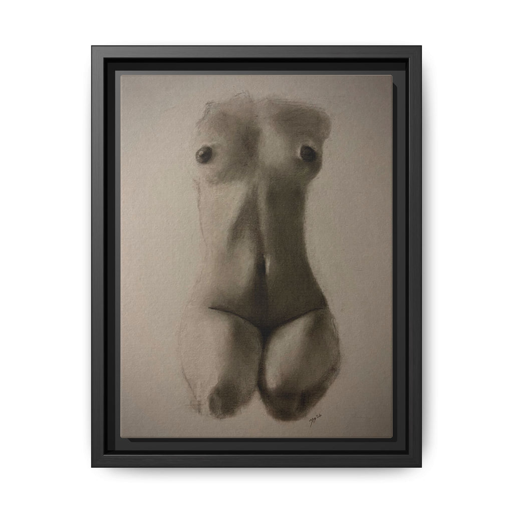 "SUNDOWN" Framed Matte Canvas – Charcoal Nude Torso Art Print
