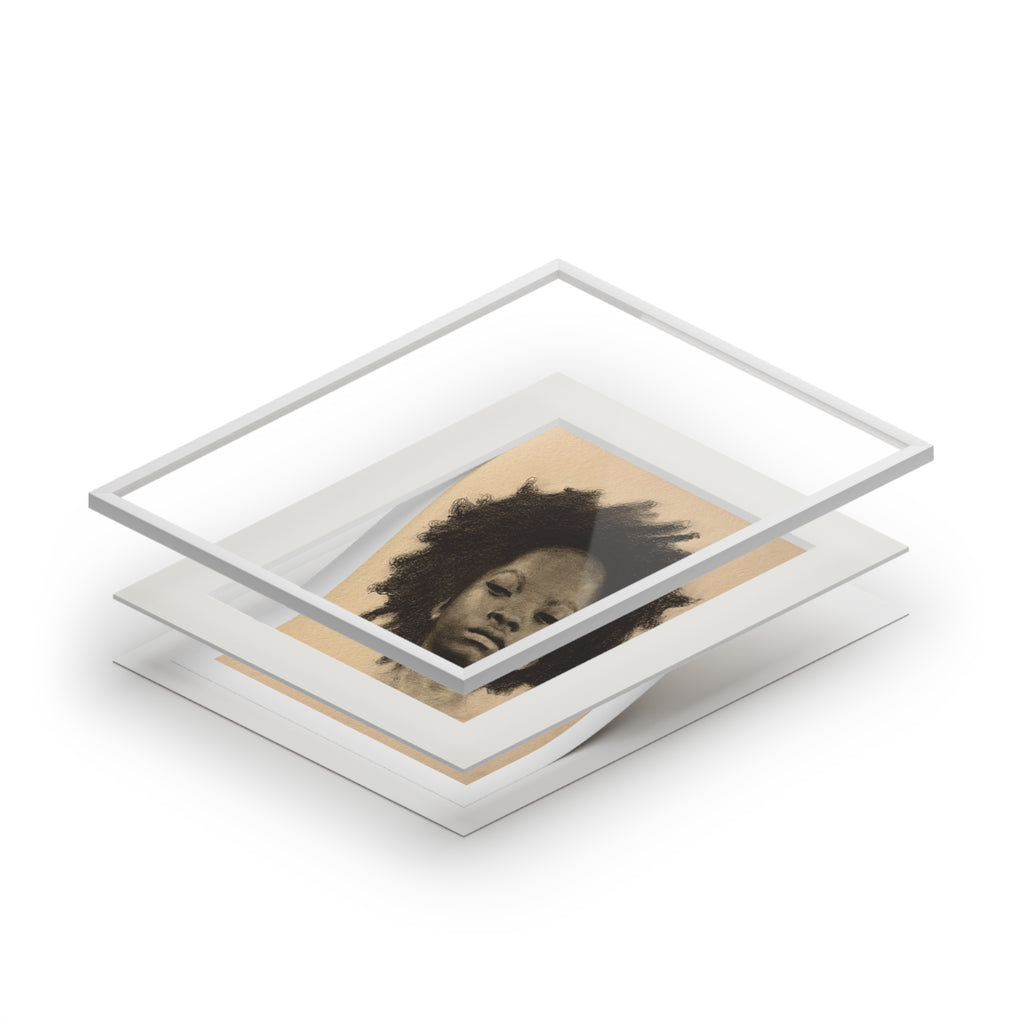 "AFRO" Fine Art Print — Charcoal Portrait with Passepartout Frame