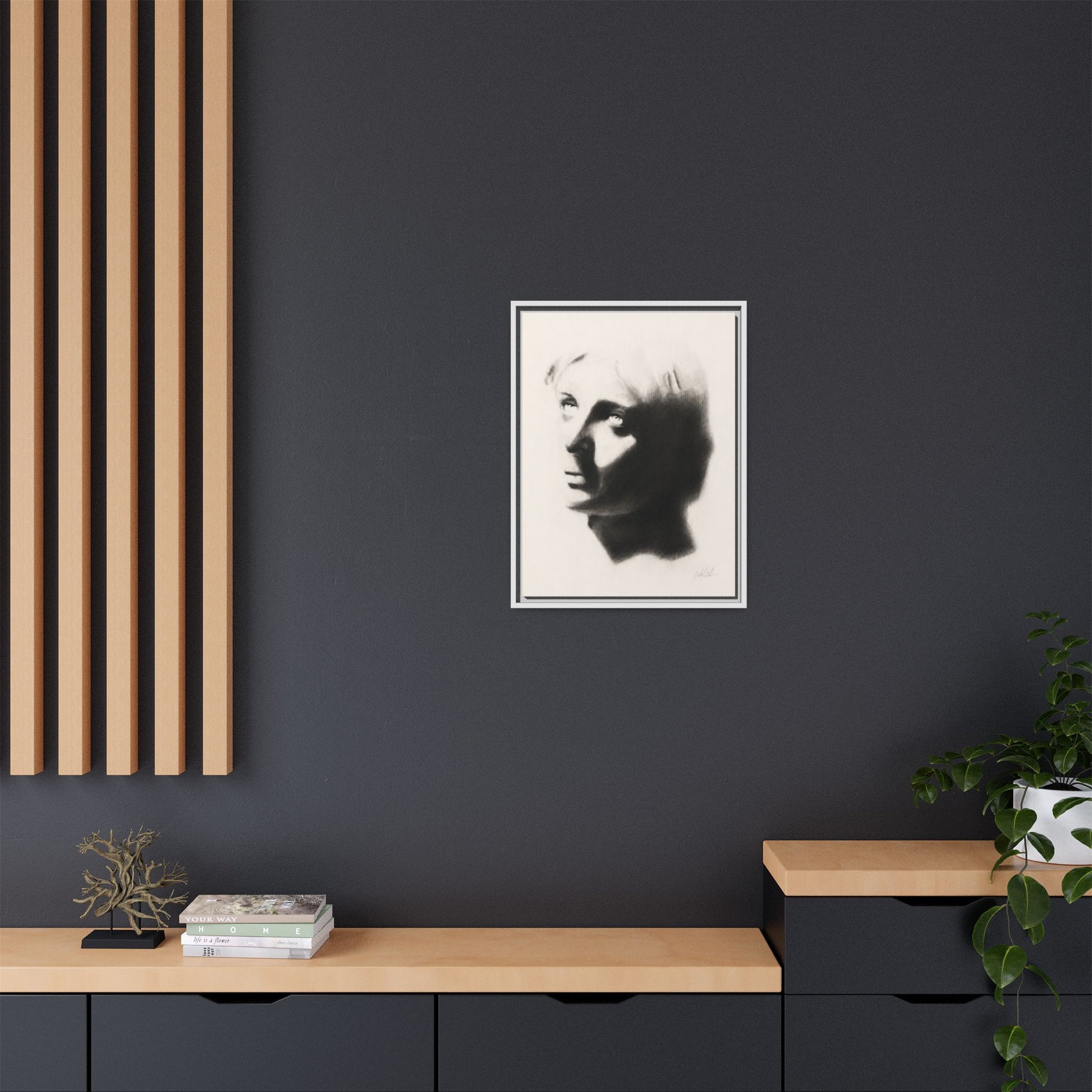 "SHADOW" Framed Matte Canvas Art — Monochrome Portrait Silhouette