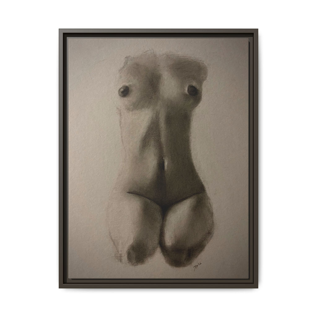 "SUNDOWN" Framed Matte Canvas – Charcoal Nude Torso Art Print