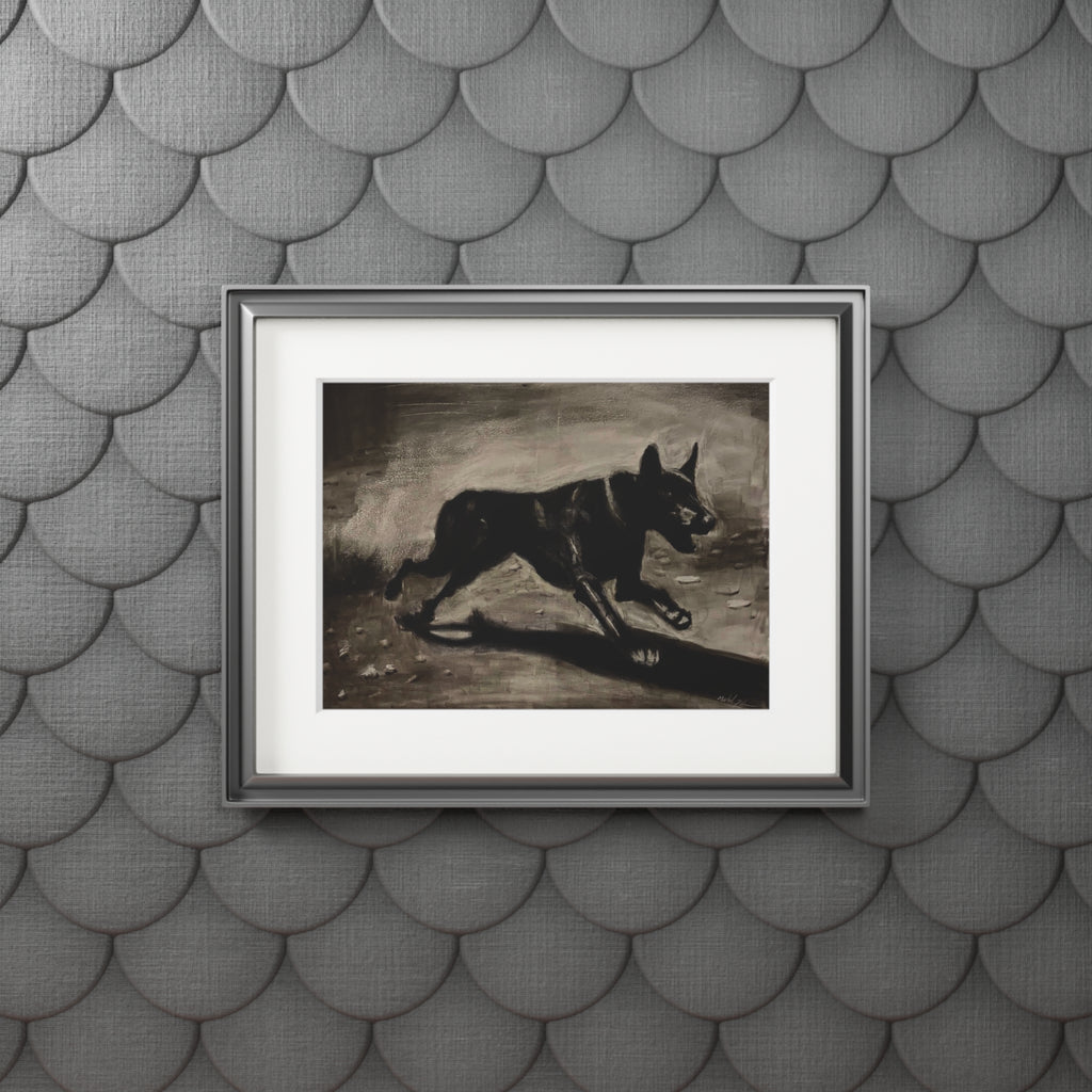 "LIMITLESS" Black German Shepherd Fine Art Print with Passepartout — Vintage-Style Dog Wall Art