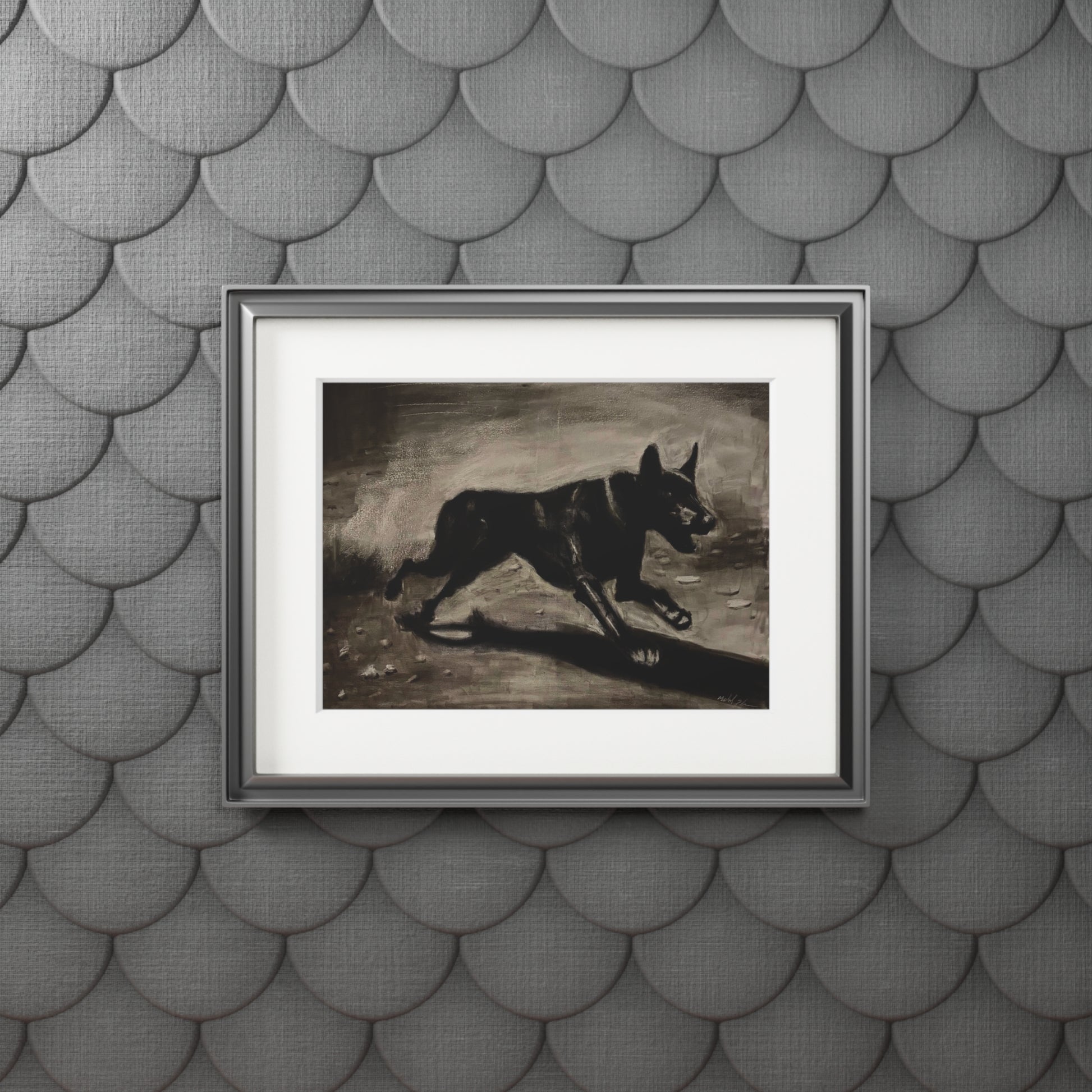 "LIMITLESS" Black German Shepherd Fine Art Print with Passepartout — Vintage-Style Dog Wall Art