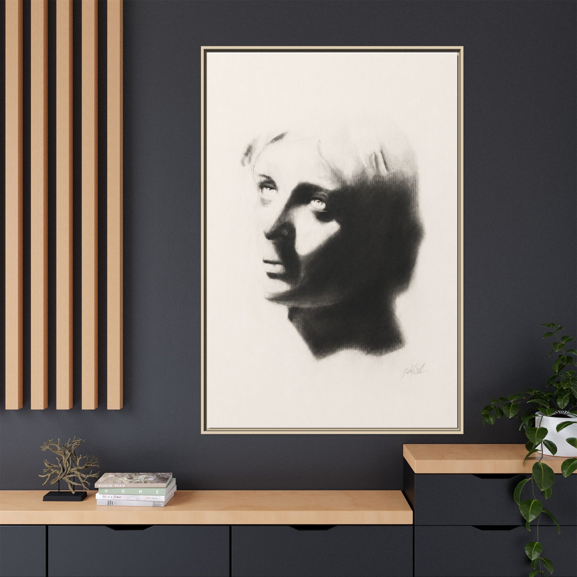 "SHADOW" Framed Matte Canvas Art — Monochrome Portrait Silhouette