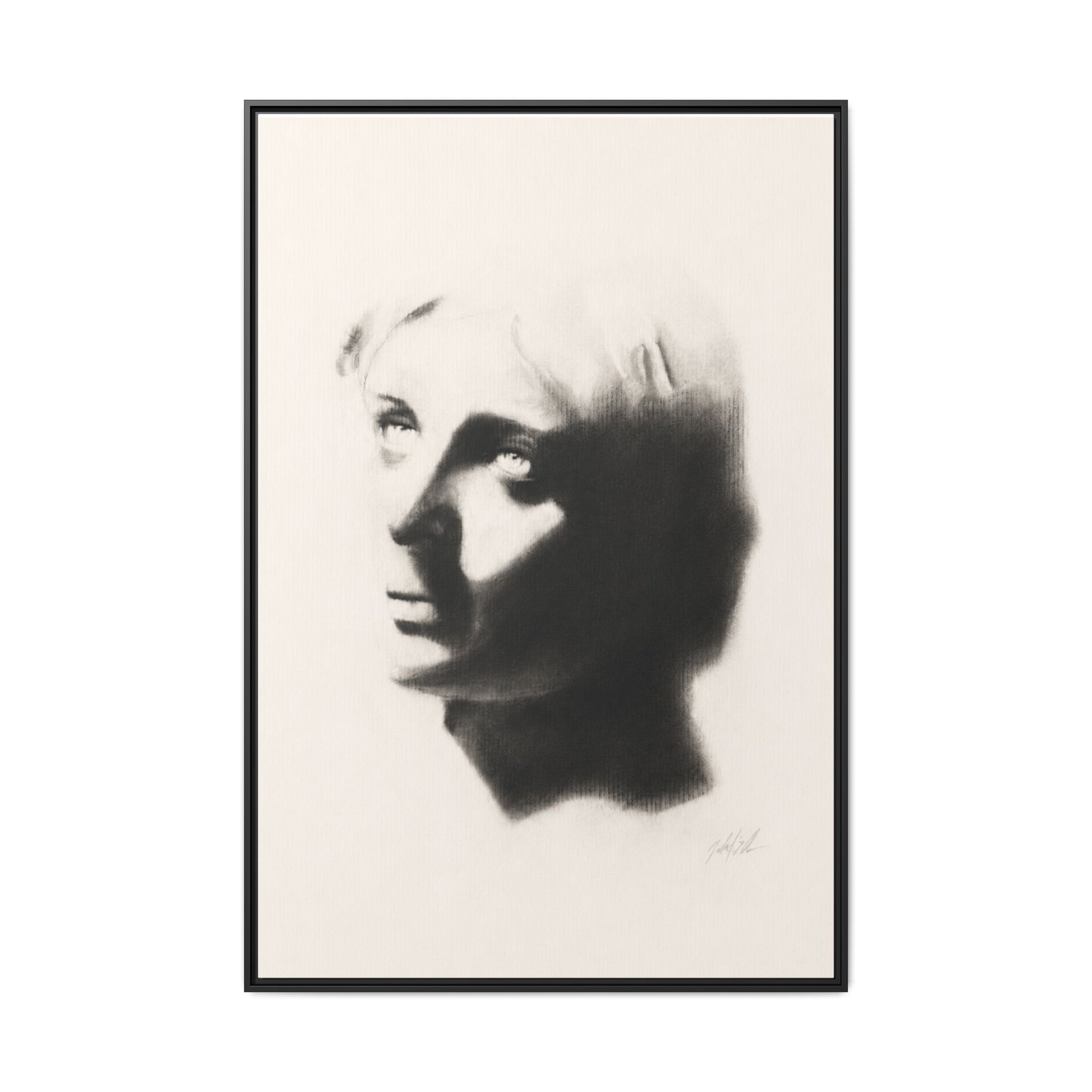 "SHADOW" Framed Matte Canvas Art — Monochrome Portrait Silhouette